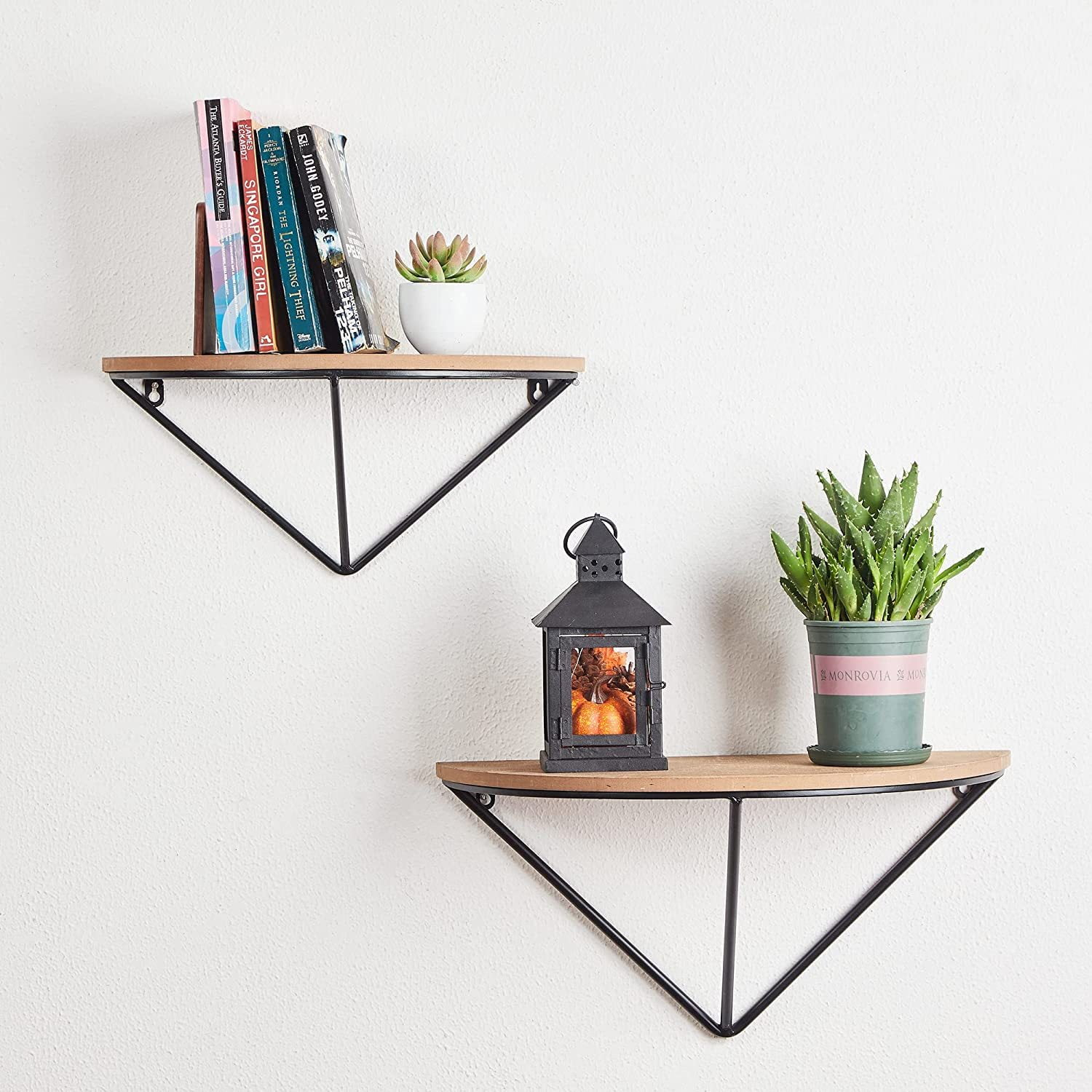 Glitzhome  Set of 2 Firwood Metal Farmhouse Half-round Floating Wall Shelf Natural