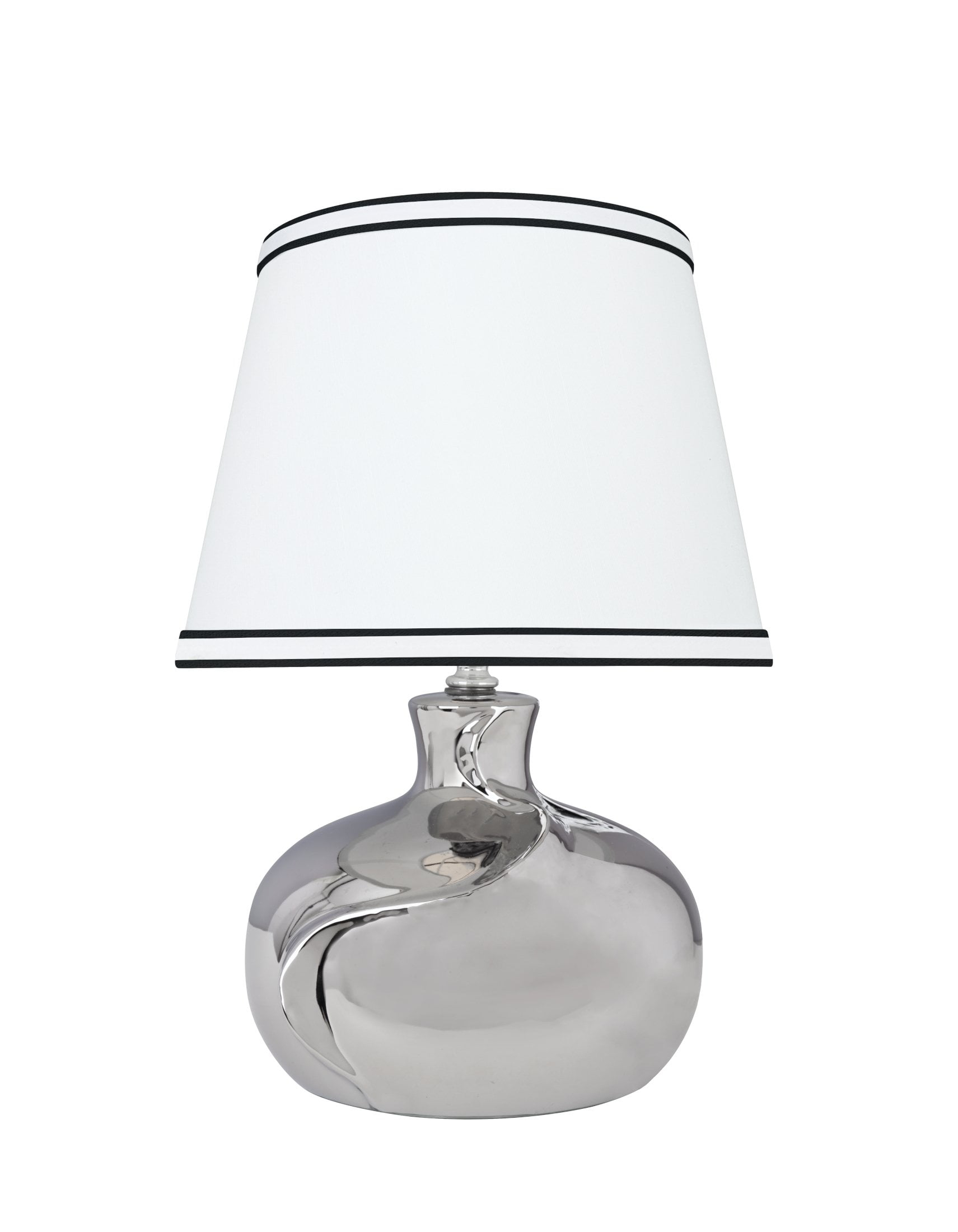 Aspen Creative 40182-21, 14-1/2" High Transitional Ceramic Table Lamp, Plated Nickel and Hardback Empire Shaped Lamp Shade in White, 10" Wide