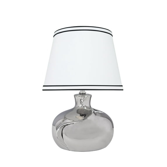 Aspen Creative 40182-21, 14-1/2" High Transitional Ceramic Table Lamp, Plated Nickel and Hardback Empire Shaped Lamp Shade in White, 10" Wide