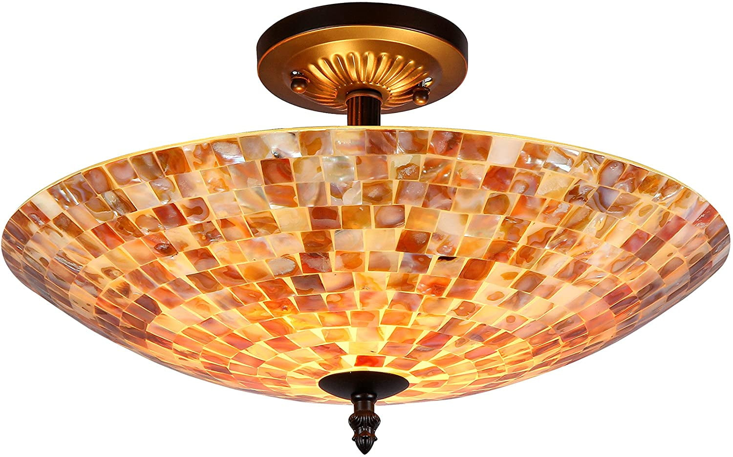 16 Inches 2 Light Mosaic Design Semi Flush Ceiling Fixture, Bronze