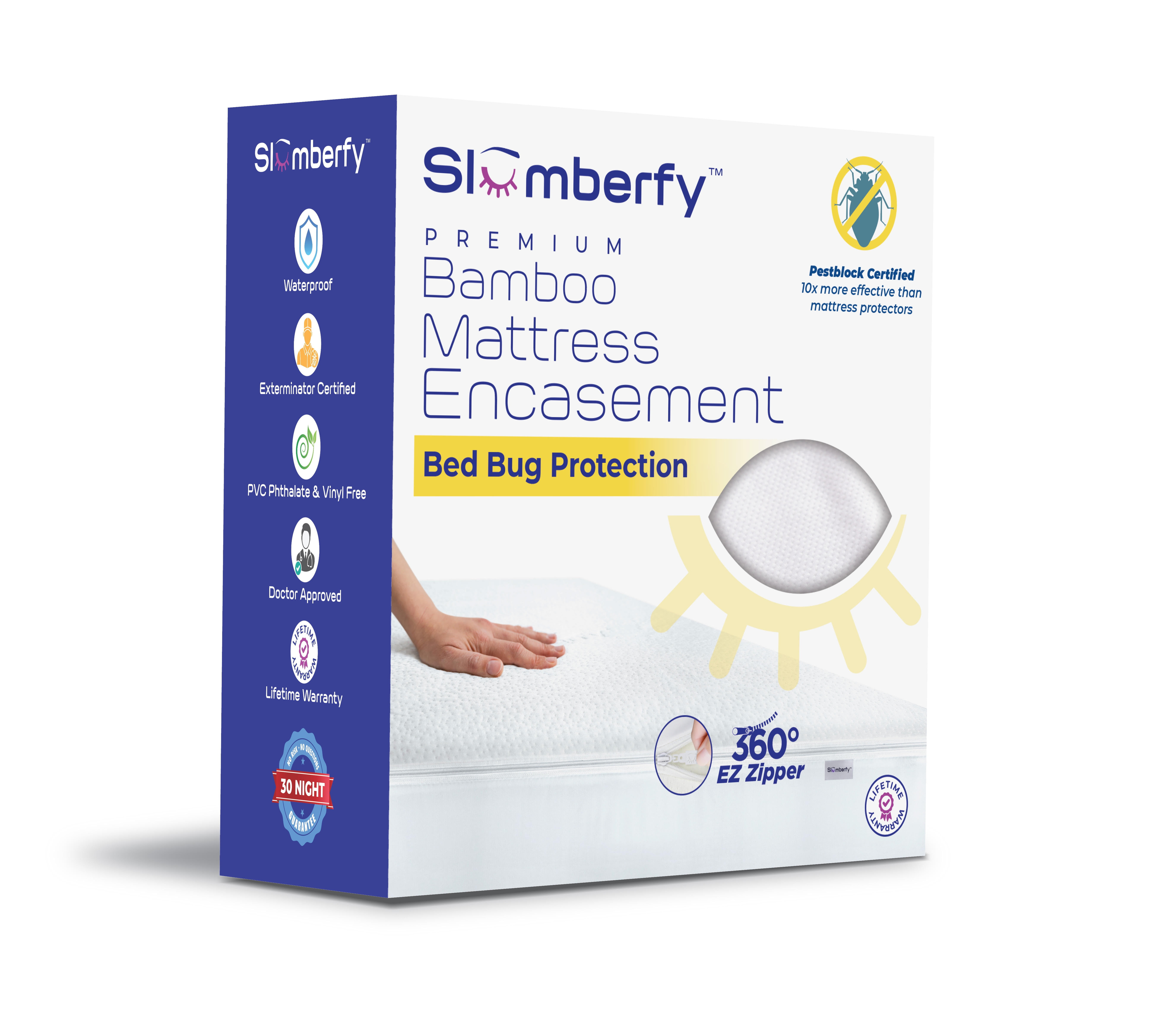 Twin XL Size Waterproof Bamboo Mattress Encasement by Slumberfy, Premium Skin-Safe Mattress Protector with 360° EZ Zipper, Lab-Tested Bed Bug Mattress Cover, Zippered Mattress Encasement – 39x80 in.