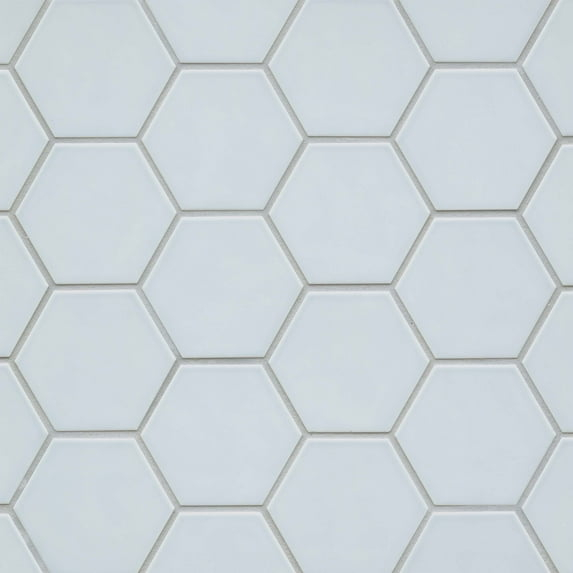 Bedrosians Hedron Gloss Ceramic Hexagon Tile 4" x 5", Sky Blue (50-Pack, 5.38 SF)
