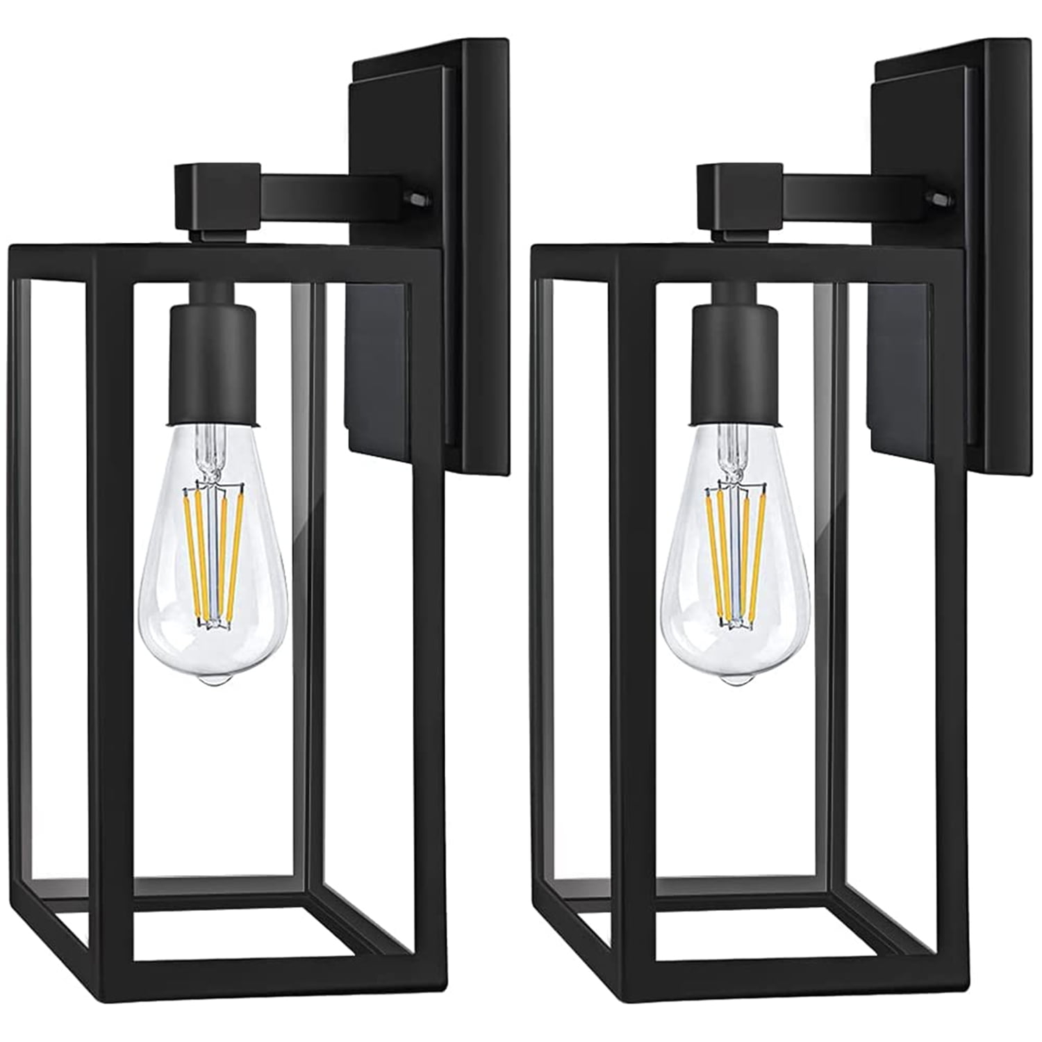 PARTPHONER Outdoor Light Fixtures Wall Mount, Porch Light with 2 LED Bulbs, Exterior Light Fixture Waterproof Anti-Rust Wall Sconce with Clear Glass and Black Aluminum for Garage, Doorway-2