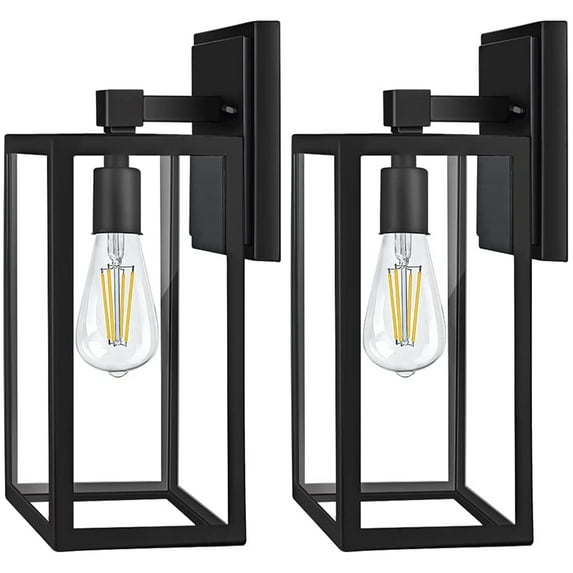 PARTPHONER Outdoor Light Fixtures Wall Mount, Porch Light with 2 LED Bulbs, Exterior Light Fixture Waterproof Anti-Rust Wall Sconce with Clear Glass and Black Aluminum for Garage, Doorway-2
