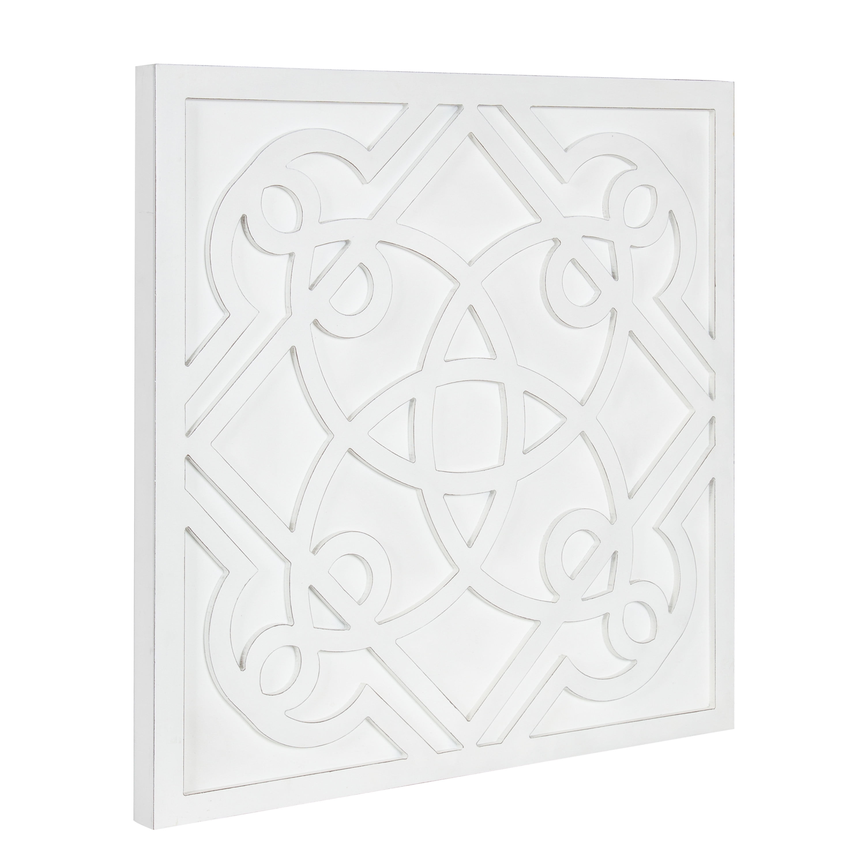 Kate and Laurel Mercador Square Wooden Wall Art Plaque, White, 24 x 24, Modern Farmhouse Dimensional Wood Wall Art Plaque for Simple Coastal Home Decor Design