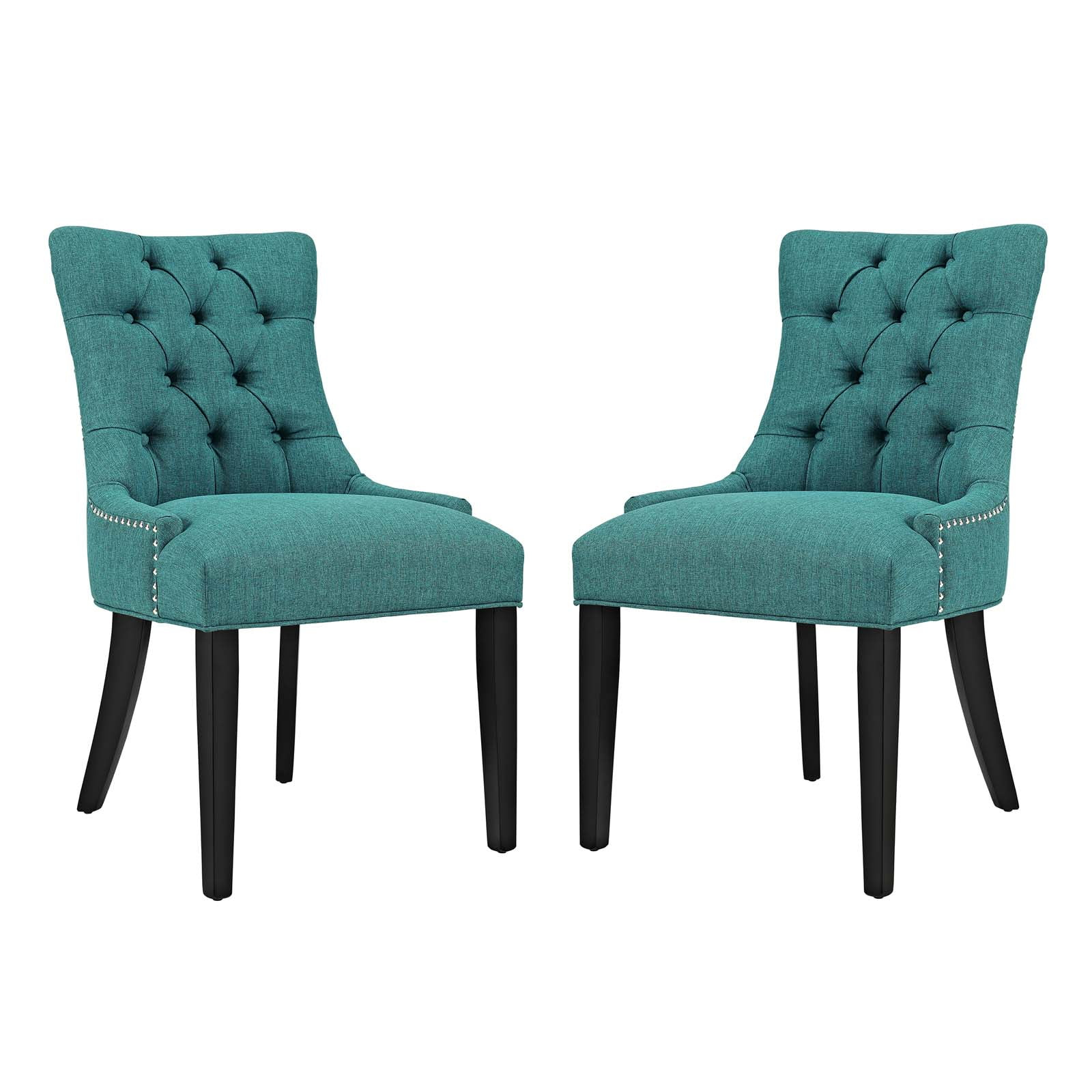 Modway Regent 20.5" Tufted Fabric Dining Side Chair in Teal & Black (Set of 2)