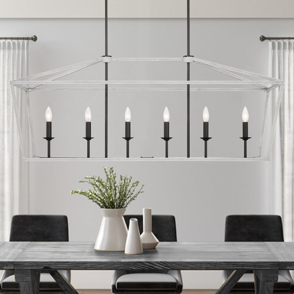 Vanity Art 6 Lights Kitchen Island Linear Pendant Chandelier Modern Hanging Lighting Farmhouse Light Fixtures for Over Dining Table Kitchen Living Room 12036-CW-BK