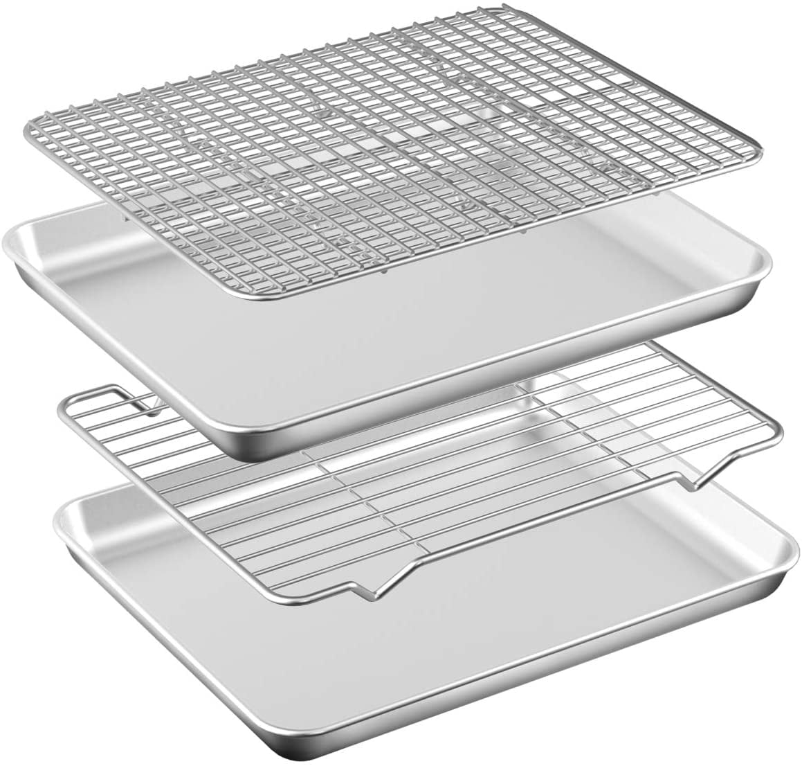 Baking Sheet with Rack Set [2 Pans + 2 Racks ] HKJ Chef Stainless Steel Cookie Sheet Baking Pan Tray with Cooling Rack, Size 9x7x1 Inch, Non Toxic & Heavy Duty & Easy Clean