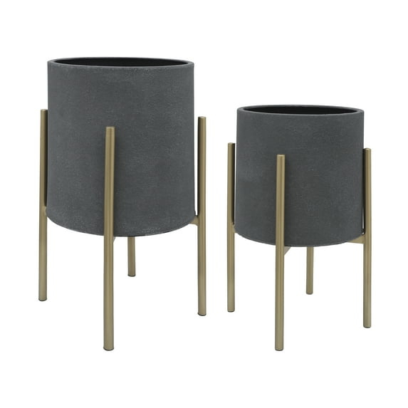 Bella Patterned Raised Planters with Gold Stand - Set of 2