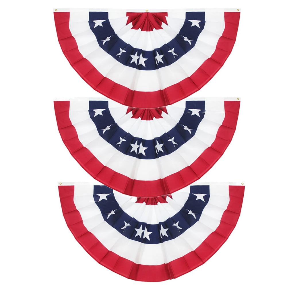 3-Pack American USA Patriotic Flag Bunting,3X1.5 Ft Pleated Fan Flag The United States Half Fan Banner for Indoor/Outdoor Decoration