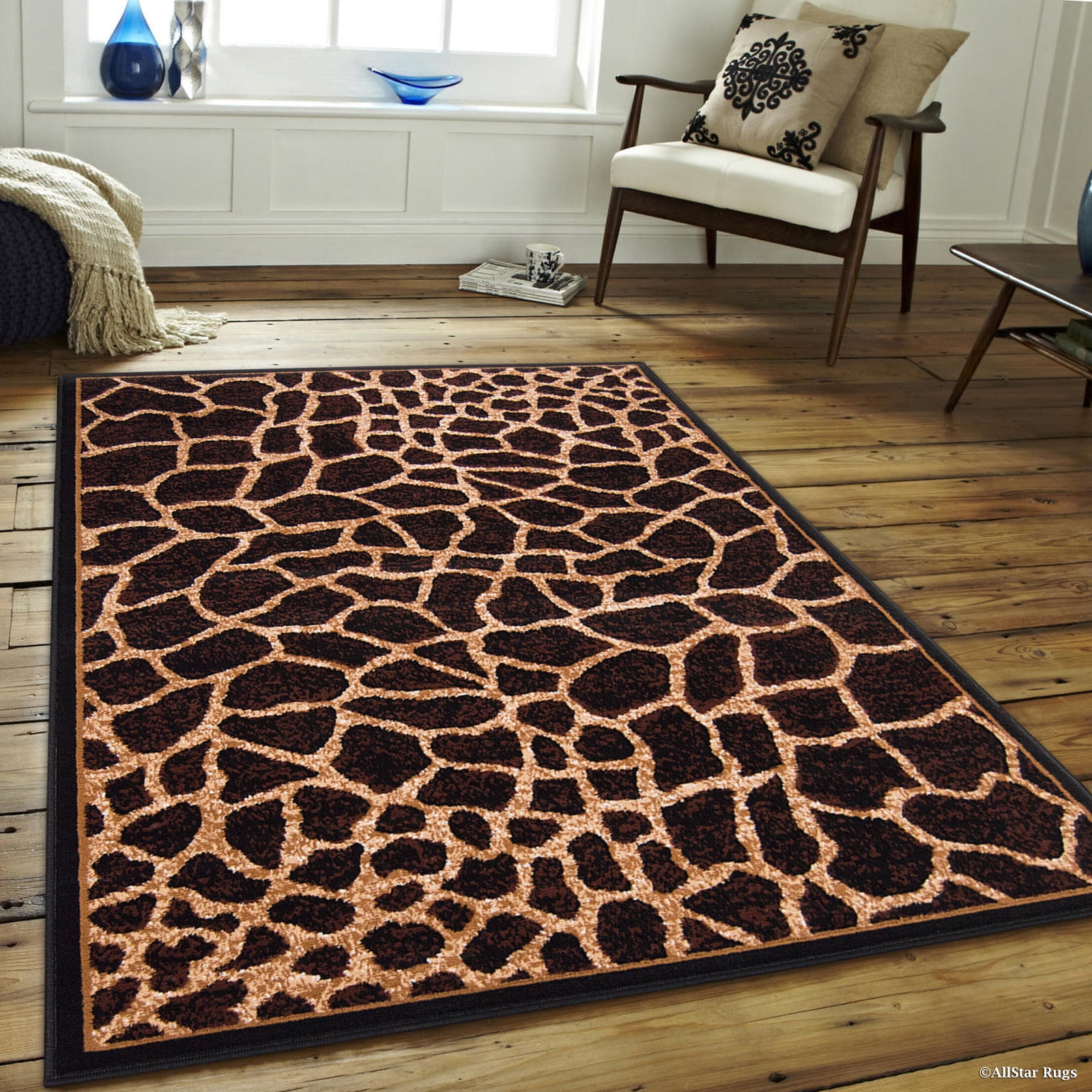 Allstar Black Woven High Quality Rug, Raw Natural Animal Skin Design Area Rug, Giraffe Skin (7' 7" x 10' 6")