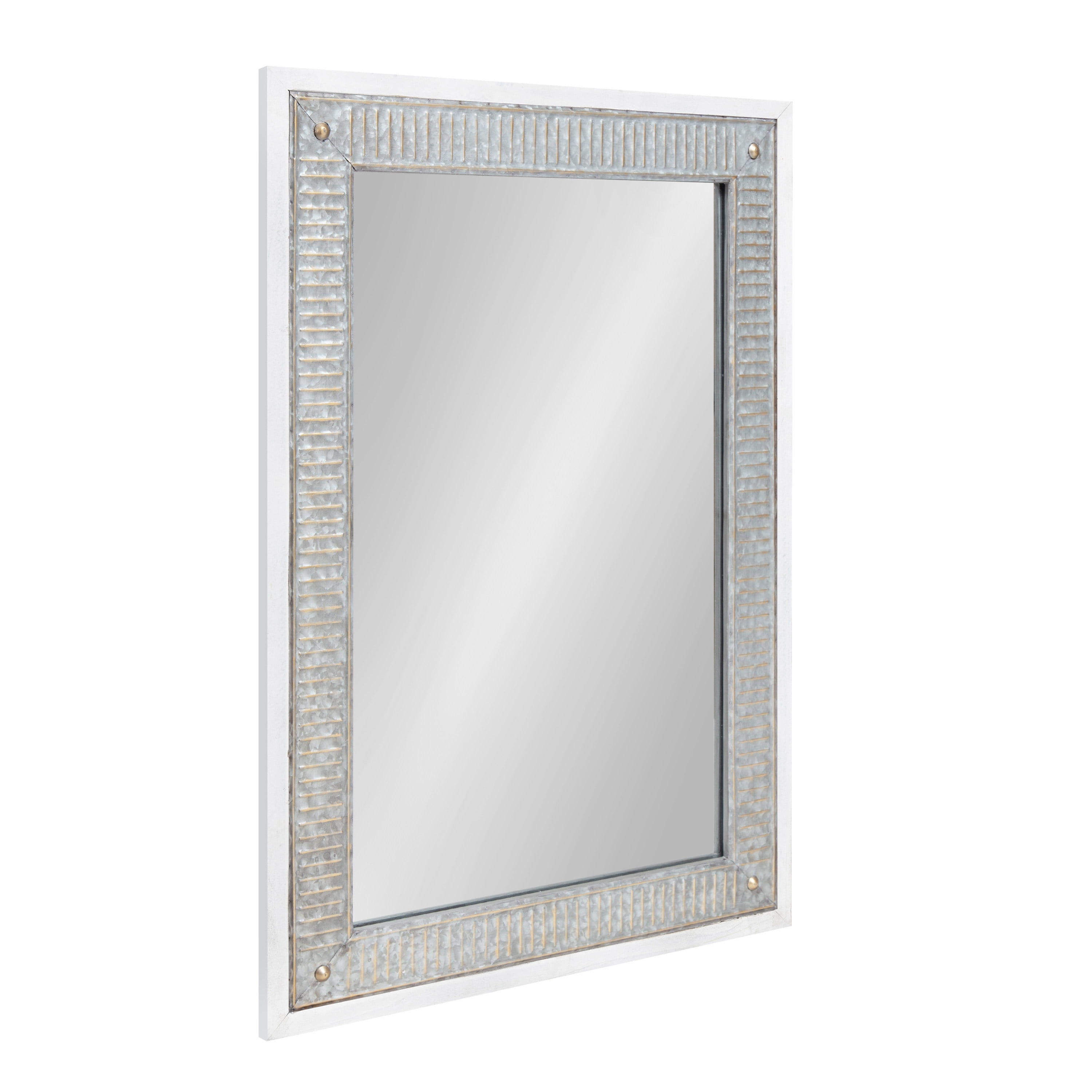 Kate and Laurel Deely Farmhouse Wall Mirror, 27 x 39, White and Silver, Rustic Wall Decor with Galvanized Metal Frame