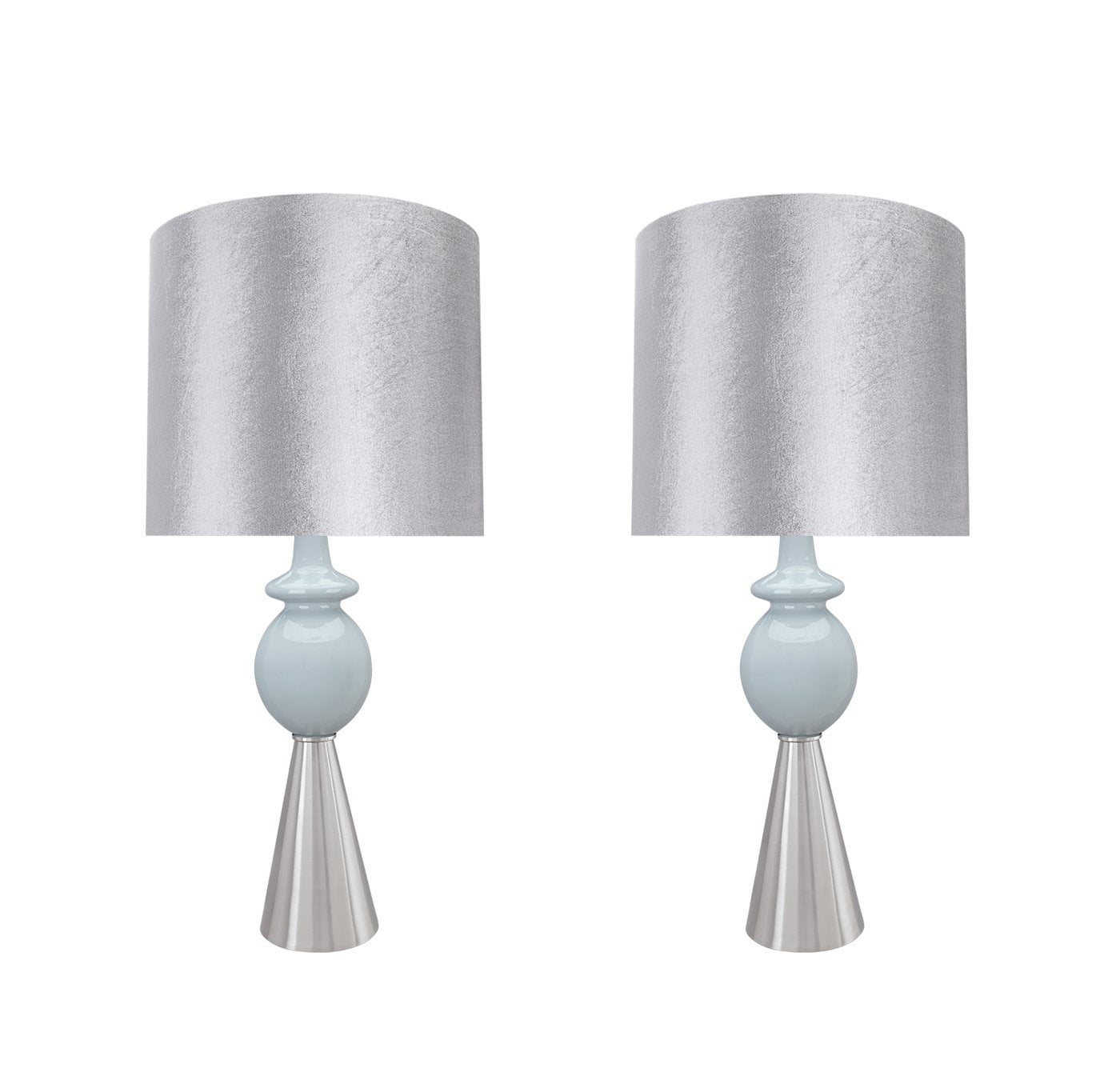 Aspen Creative 40162-12, Two Pack Set – 38" High Transitional Metal Table Lamp, Satin Nickel Finish and Drum Shaped Lamp Shade in Silver, 17" Wide