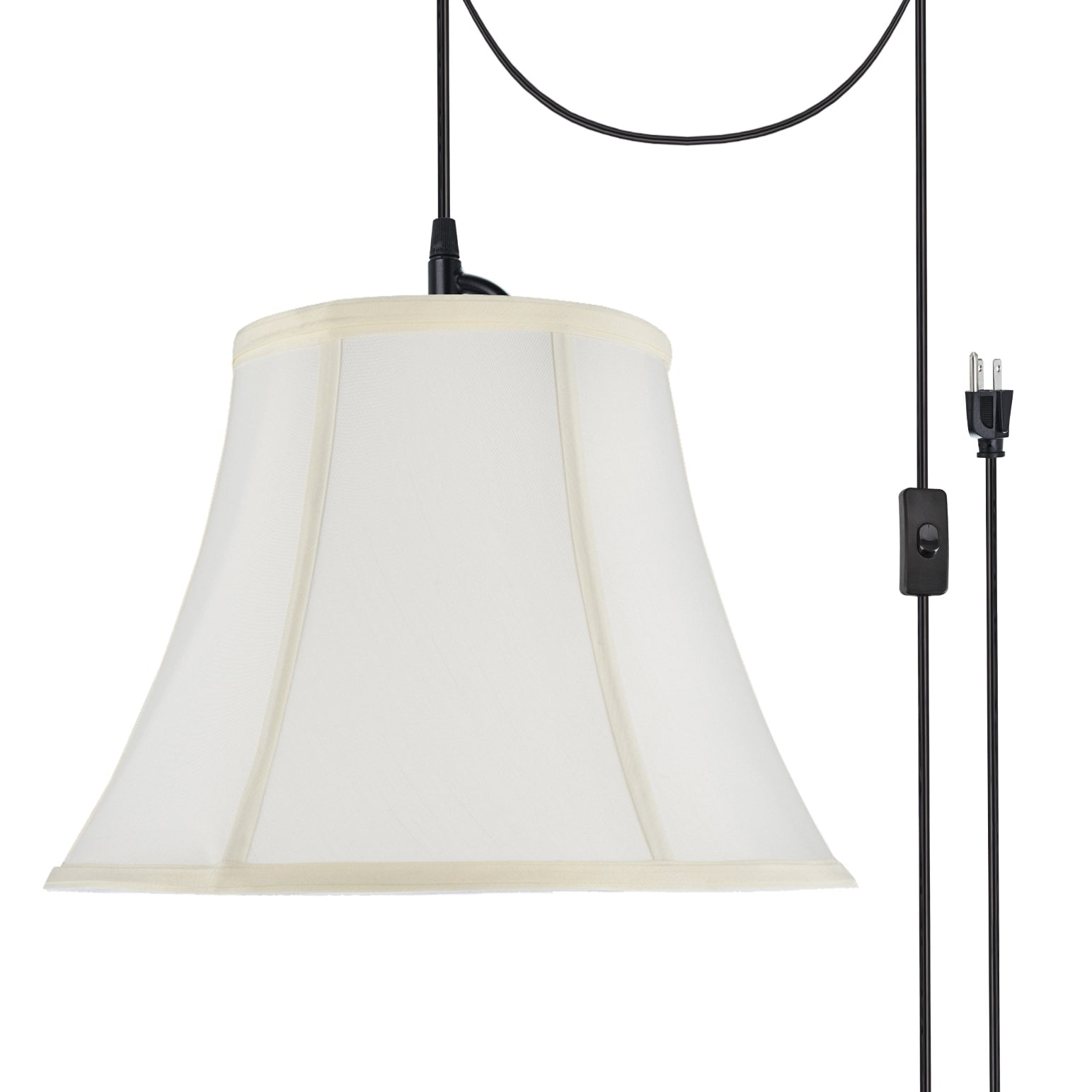 Aspen Creative 70216-21 One-Light Plug-In Swag Pendant Light Conversion Kit with Transitional Bell Fabric Lamp Shade, Off White, 13" width
