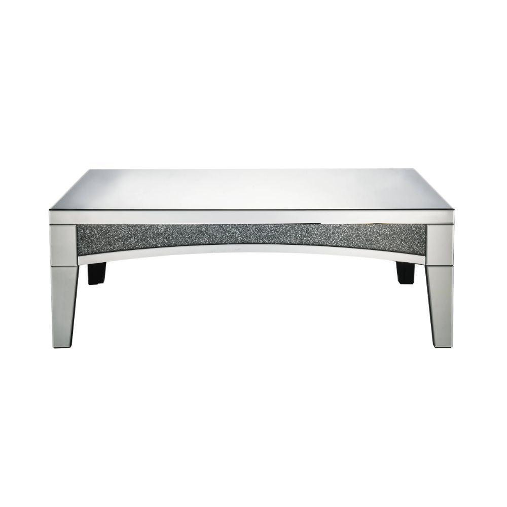 18 x 48 x 28 in. Silver Mirrored Glass & Faux Stone Bling Rectangular Coffee Table