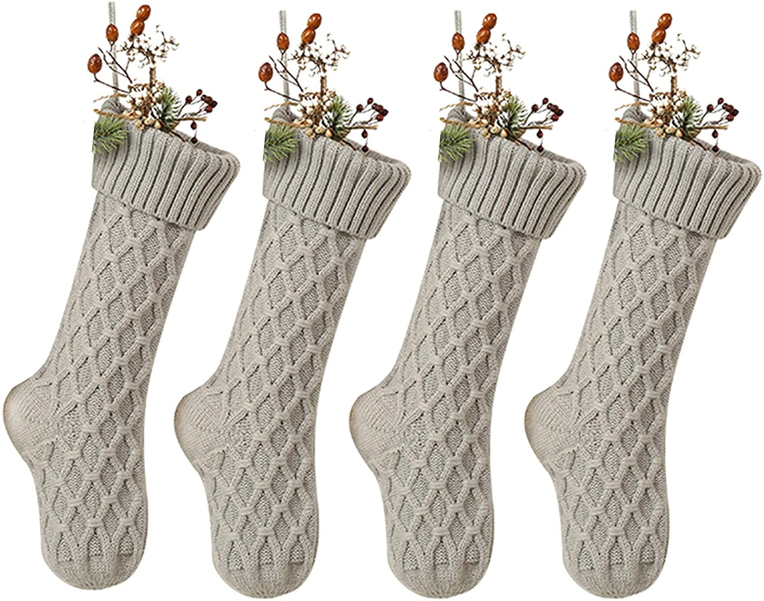 Cable Christmas Stockings, Large Size Fireplace Hanging Stockings for Christmas tions (Large/18in, Grey 4 Pack)