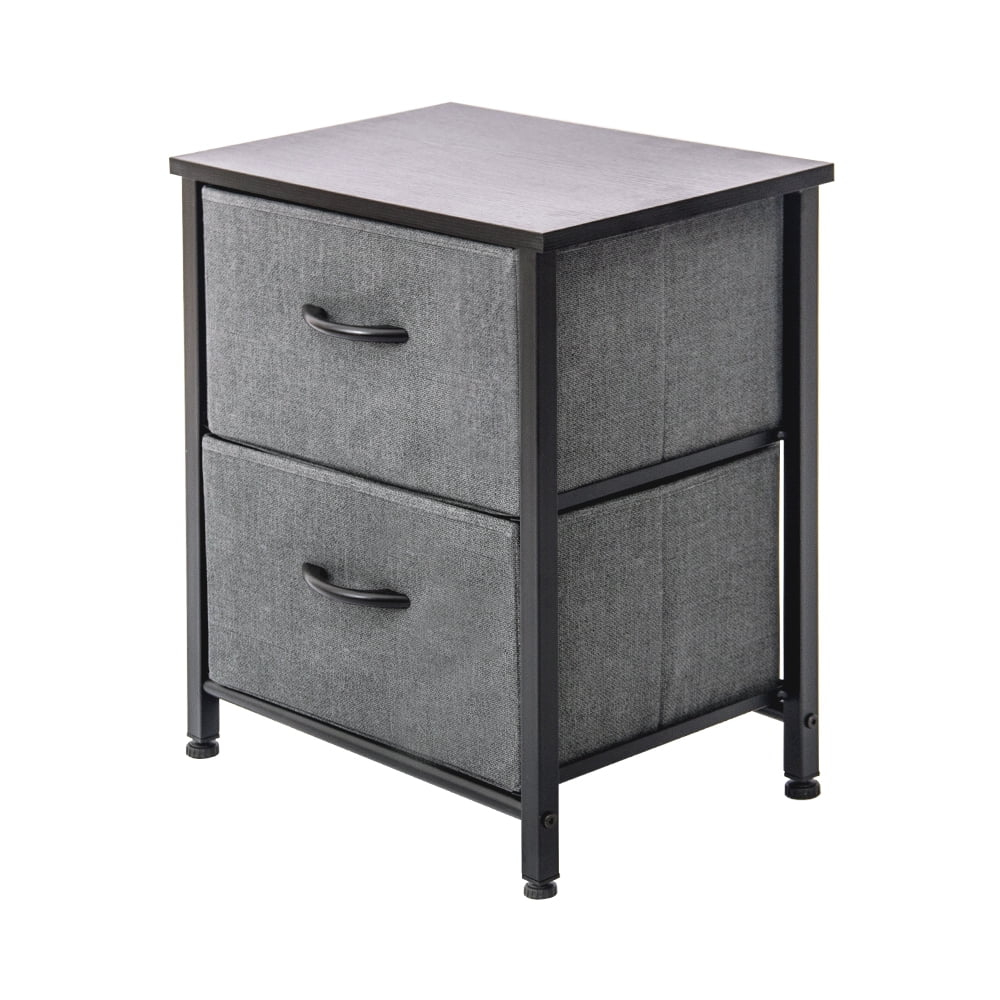 TCT Storage Dresser End/Side Table Night Stand Furniture Unit - Small Standing Organizer for Bedroom, Office, Living Room, and Closet - 2 Drawer Removable Fabric Bins - Dark Grey