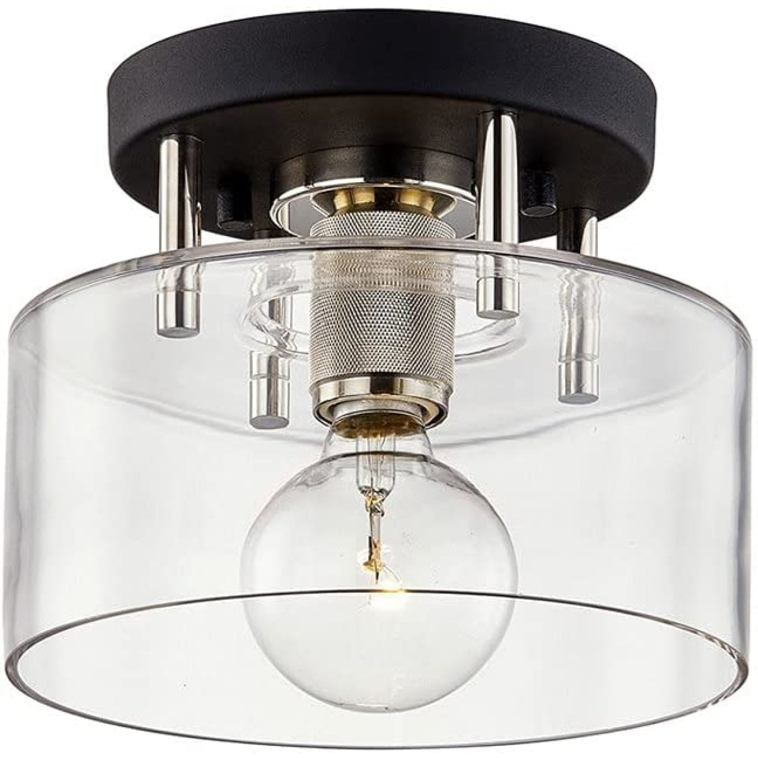 CintBllTer Lighting C7550 Bergamot Station - 9 Inch One Light Semi-Flush Mount, Carbide Black/Polished Finish with Clear Glass