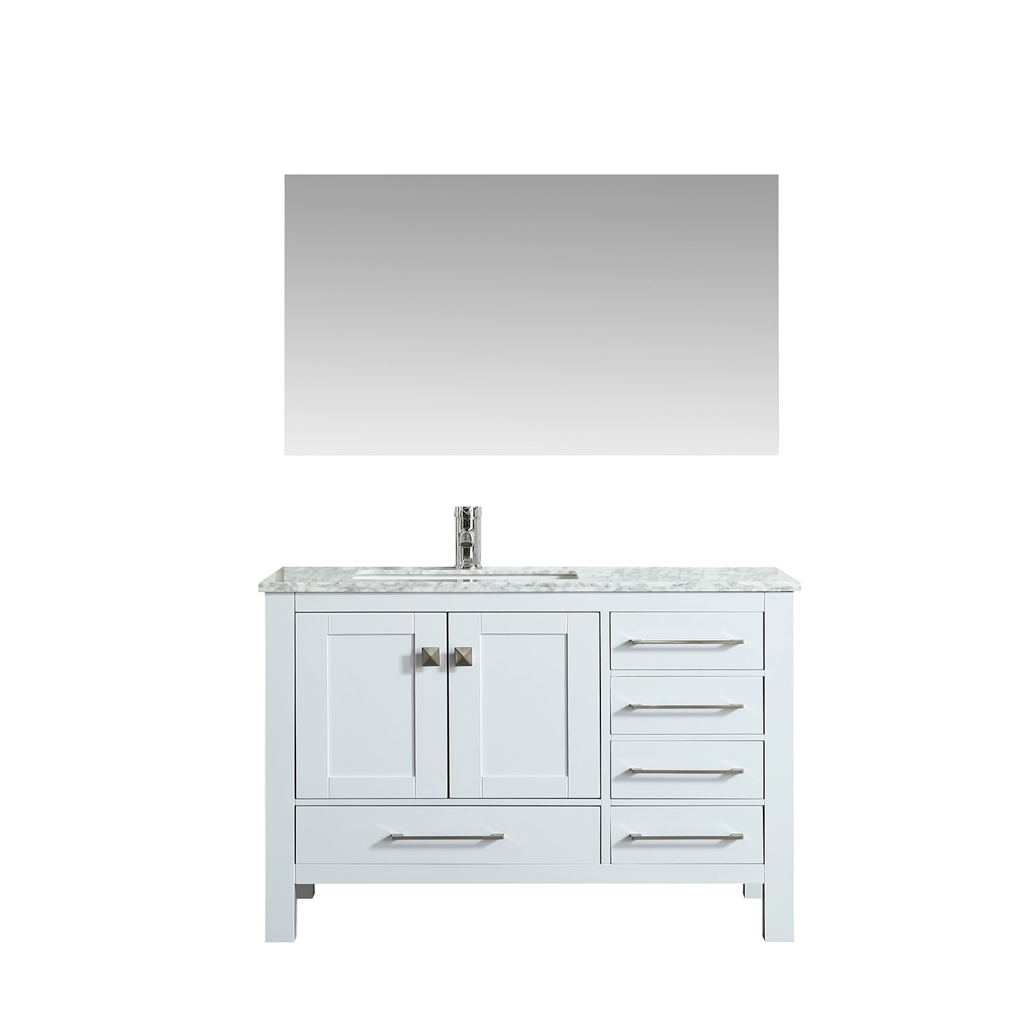 Eviva London 42"W x 18"D White Bathroom Vanity with White Carrara Quartz Countertop and Undermount Porcelain Sink