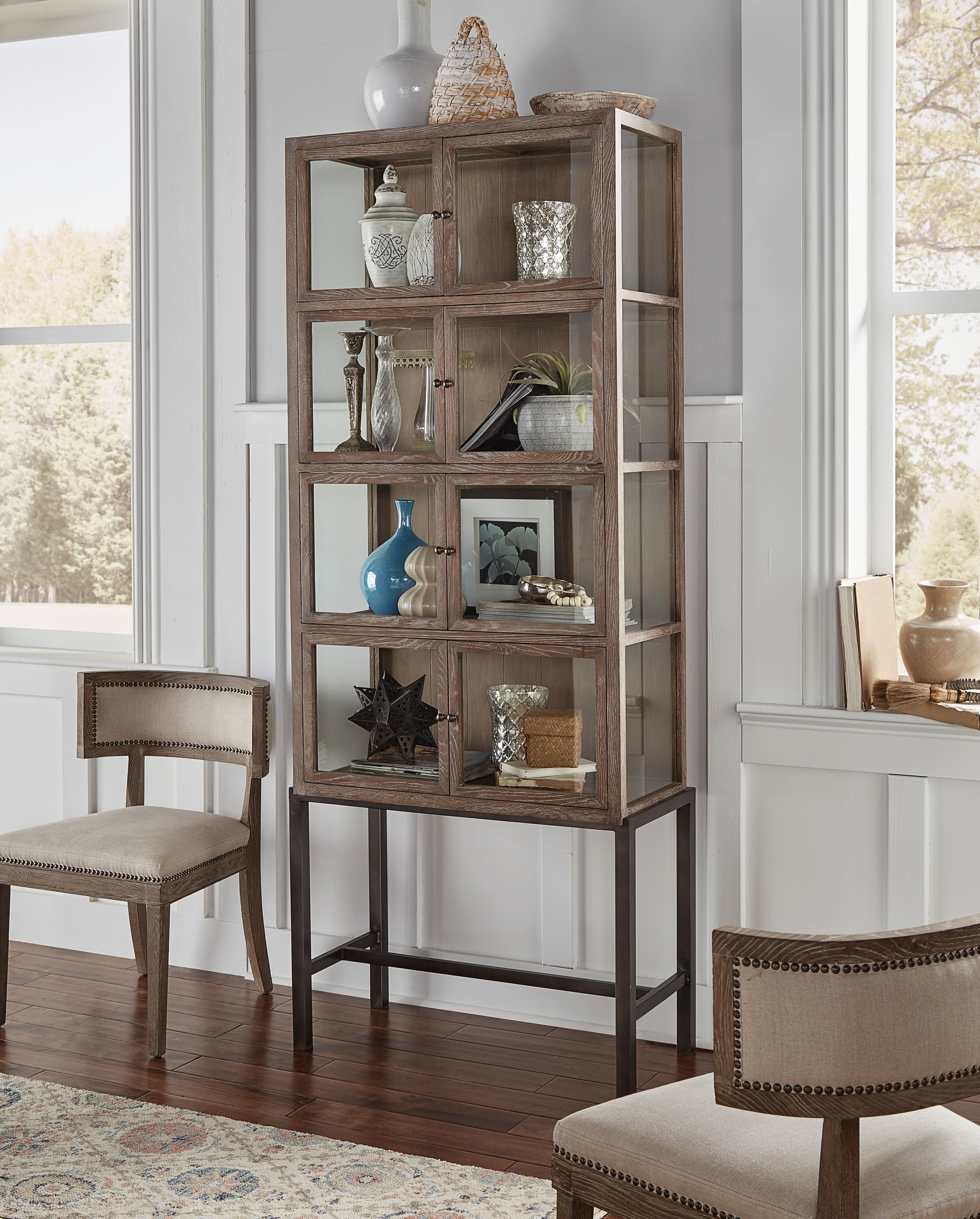 Bleecker Oak & Iron Glass Cabinet Museum Display Case, 8-Door