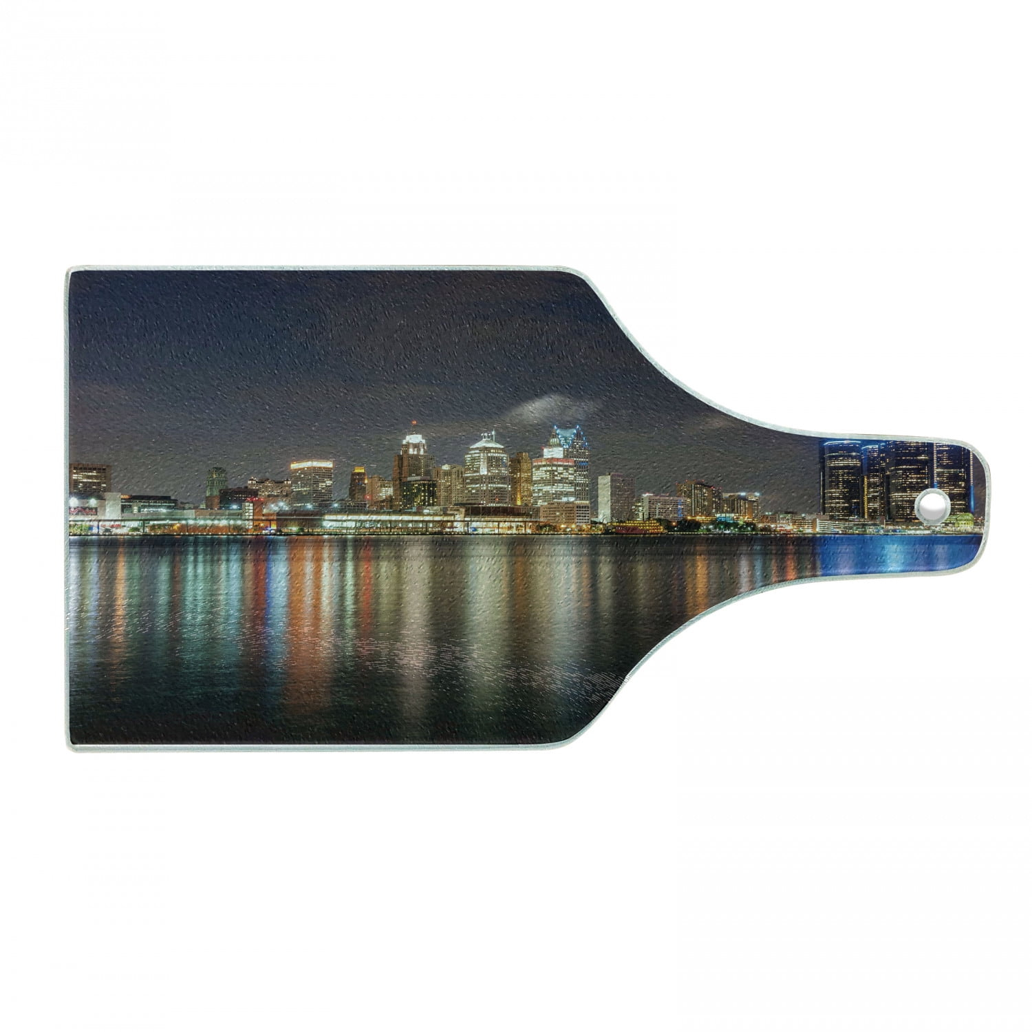 Ambesonne Ambesonne Detroit Tempered Glass Cutting Board Night Time Cityscape Multicolor