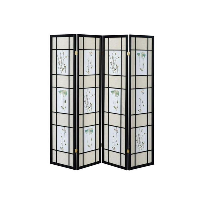 4-Panel Folding Screen with Floral Motif, Multicolor