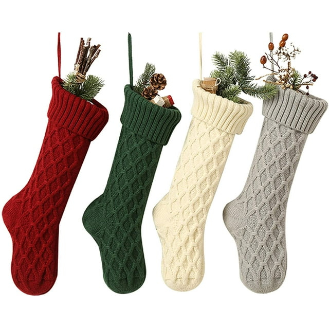 Cable Christmas Stockings, Large Size Fireplace Hanging Stockings for Christmas tions (Large/18in, Grey 4 Pack)