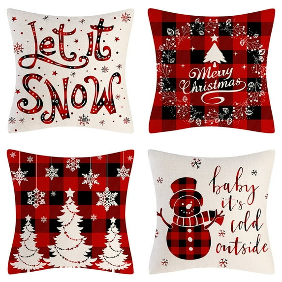 Christmas Decorations Soft Pillowcases 4 pieces 18"x18" Farmhouse Christmas Decorations Cushion Covers for Home Couch Bedroom Bed