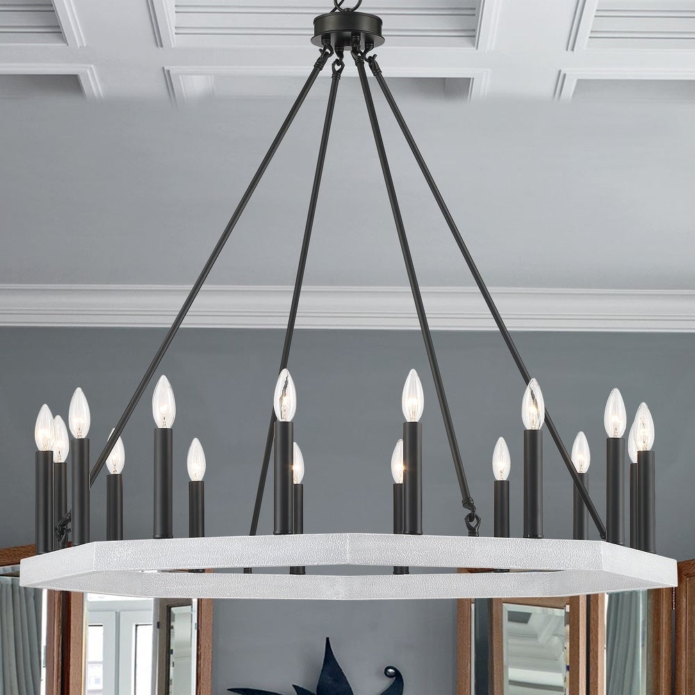Vanity Art Farmhouse Vintage 16 Lights Wagon Wheel Chandelier Lights Ceiling Light Fixture for Living Room Dining Room 10586-CW-BK