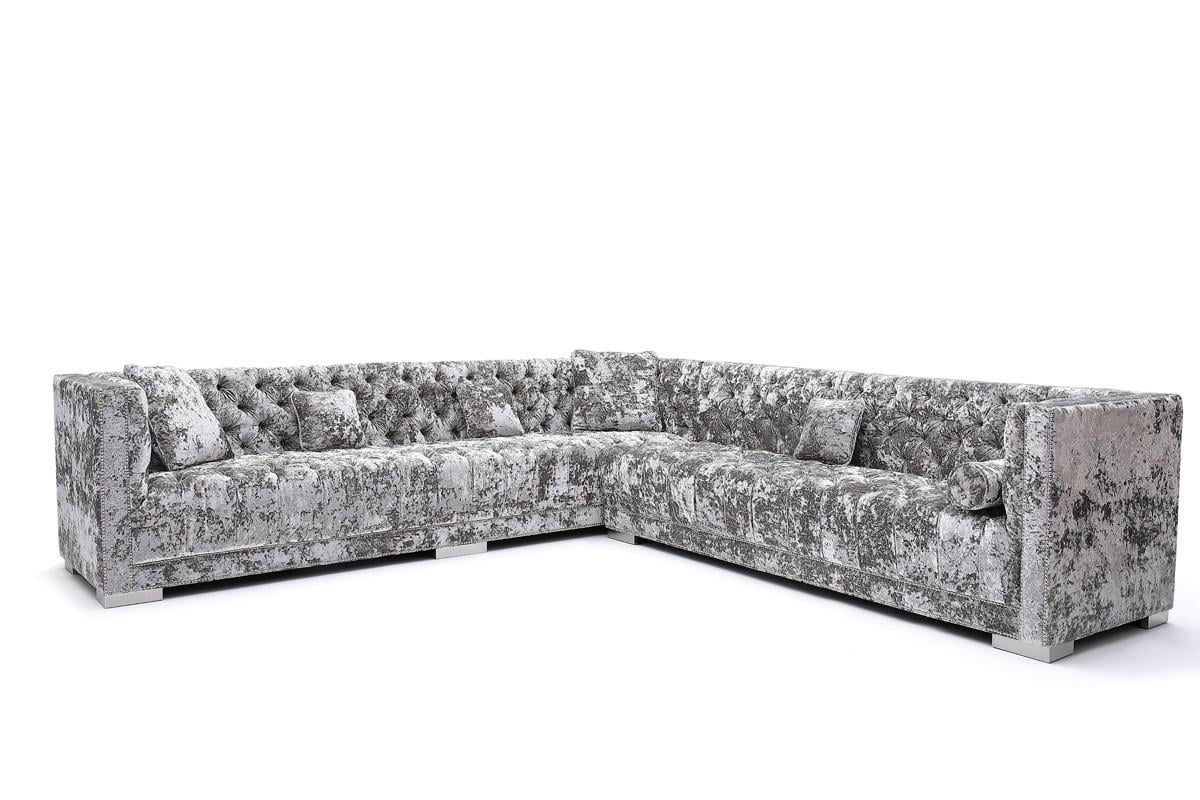 Modern Grey Crushed Velvet Sectional Sofa VIG Divani Casa Fredrick