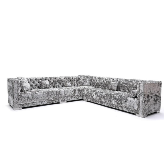 Modern Grey Crushed Velvet Sectional Sofa VIG Divani Casa Fredrick