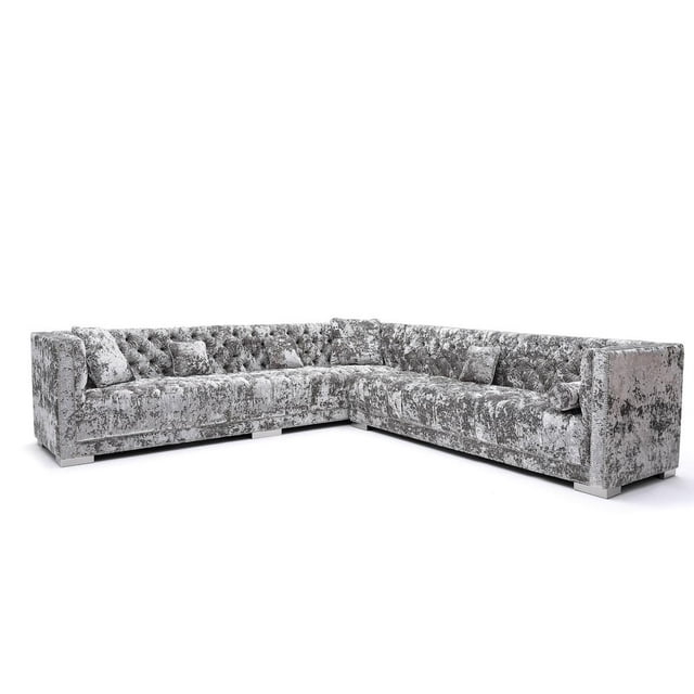 Modern Grey Crushed Velvet Sectional Sofa VIG Divani Casa Fredrick