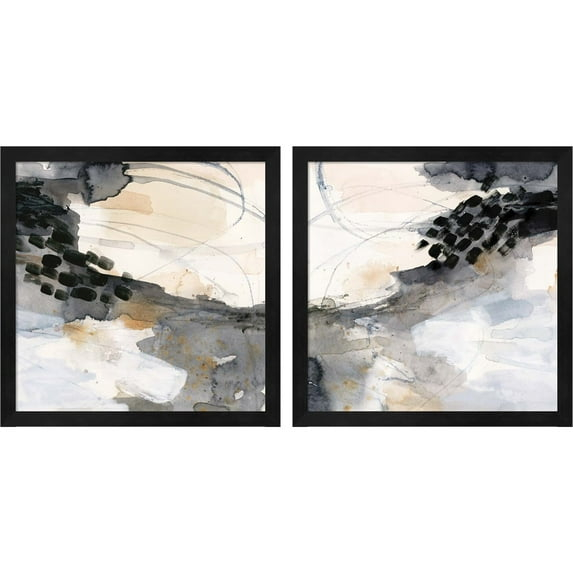 Great Art Now Neutral Flock by Victoria Barnes, 2 Piece Framed Art Set Each 13.25"W x 13.25"H