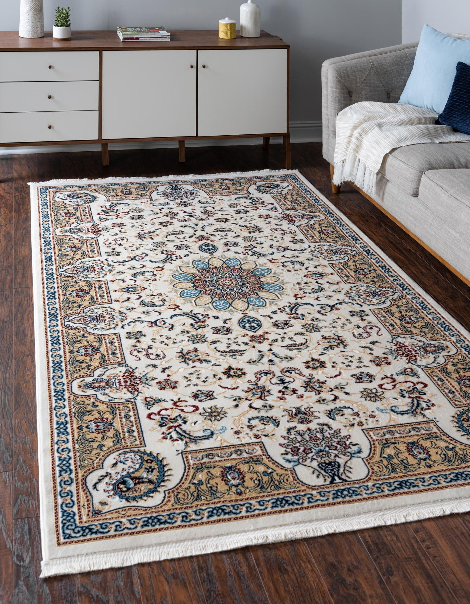 Rugs.com Rabia Collection Rug – 3' x 5' Ivory Low Rug Perfect For Entryways, Kitchens, Breakfast Nooks, Accent Pieces