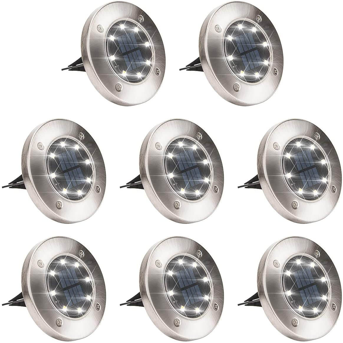 Solar Lights Outdoor, Solar Disk Lights 8 LED Waterproof Solar Lights Outdoor for Patio Pathway Garden Lawn Yard Driveway Deck Walkway - Warm White (8 Pack)
