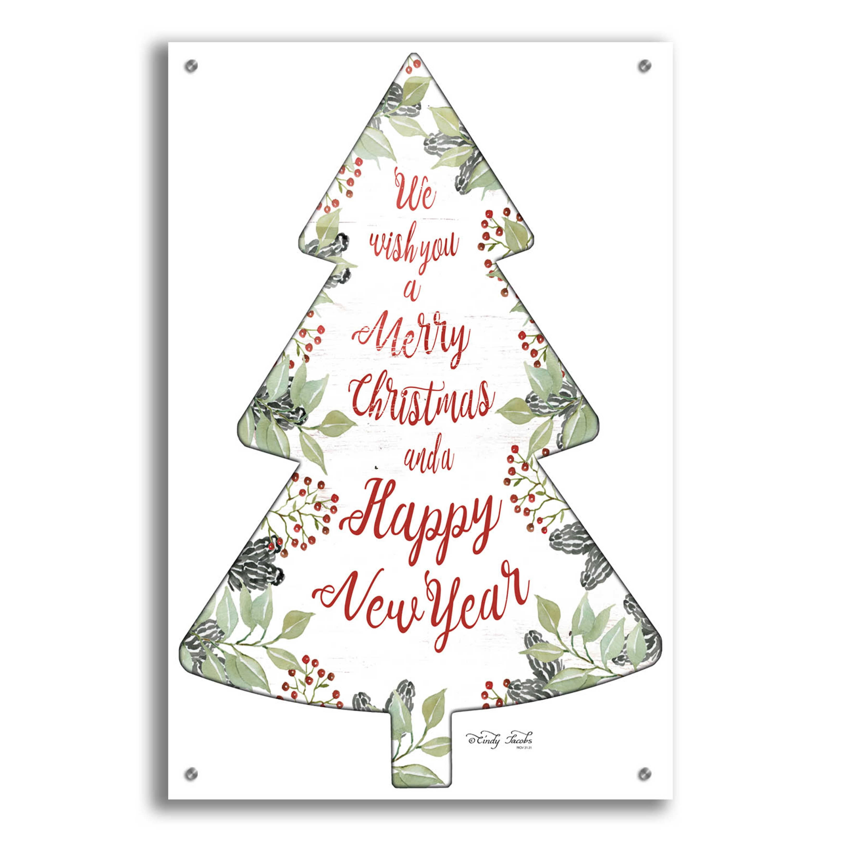 Epic Art 'Merry Christmas Wishes Tree' by Cindy Jacobs, Acrylic Glass Wall Art, 24"x36"