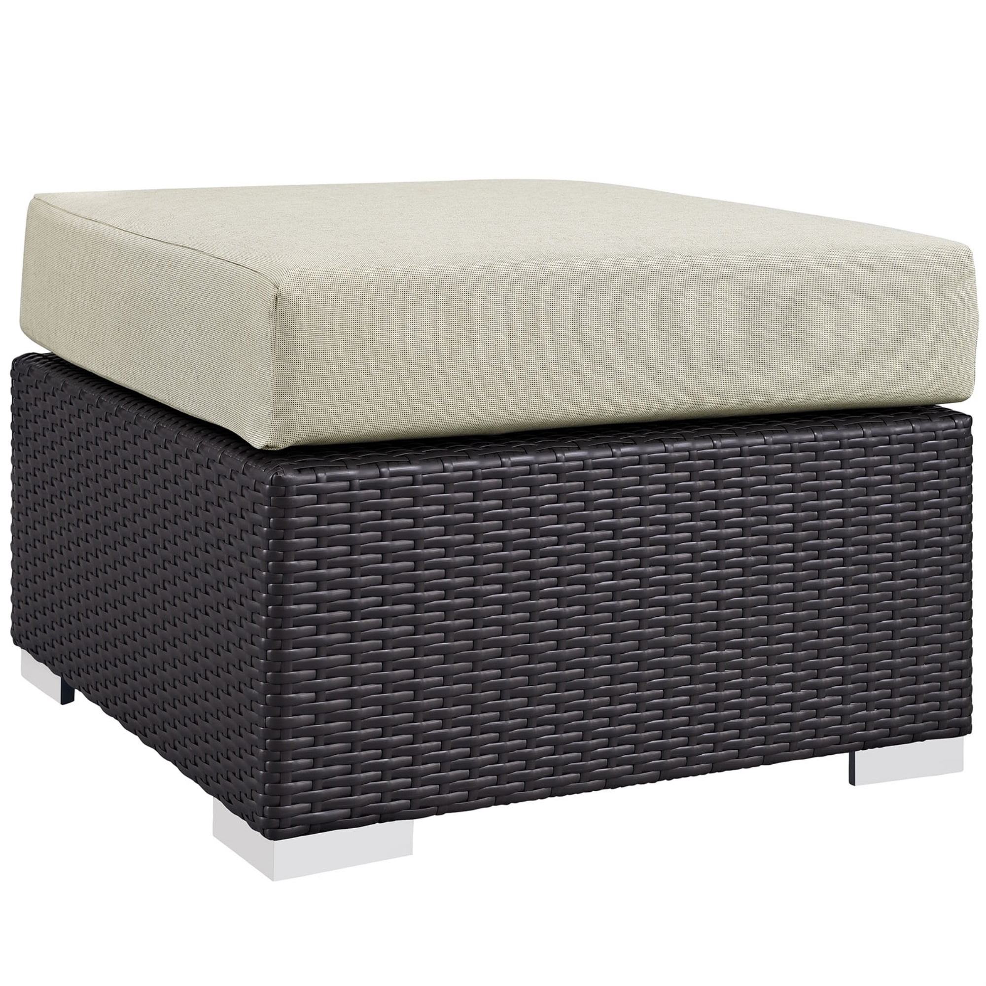 Ergode Convene Outdoor Patio Fabric Square Ottoman - Espresso Beige