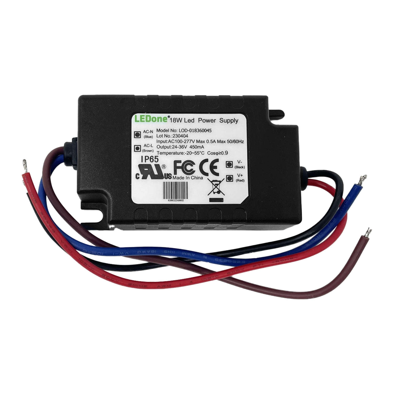 LEDONE LED Driver 450mA (Constant Current Output), 18W Waterproof IP65 LED Power Supply Lighting Transformer 100V-270V AC to 24-36V DC Low Voltage Output for Outdoor or Indoor LED Lights