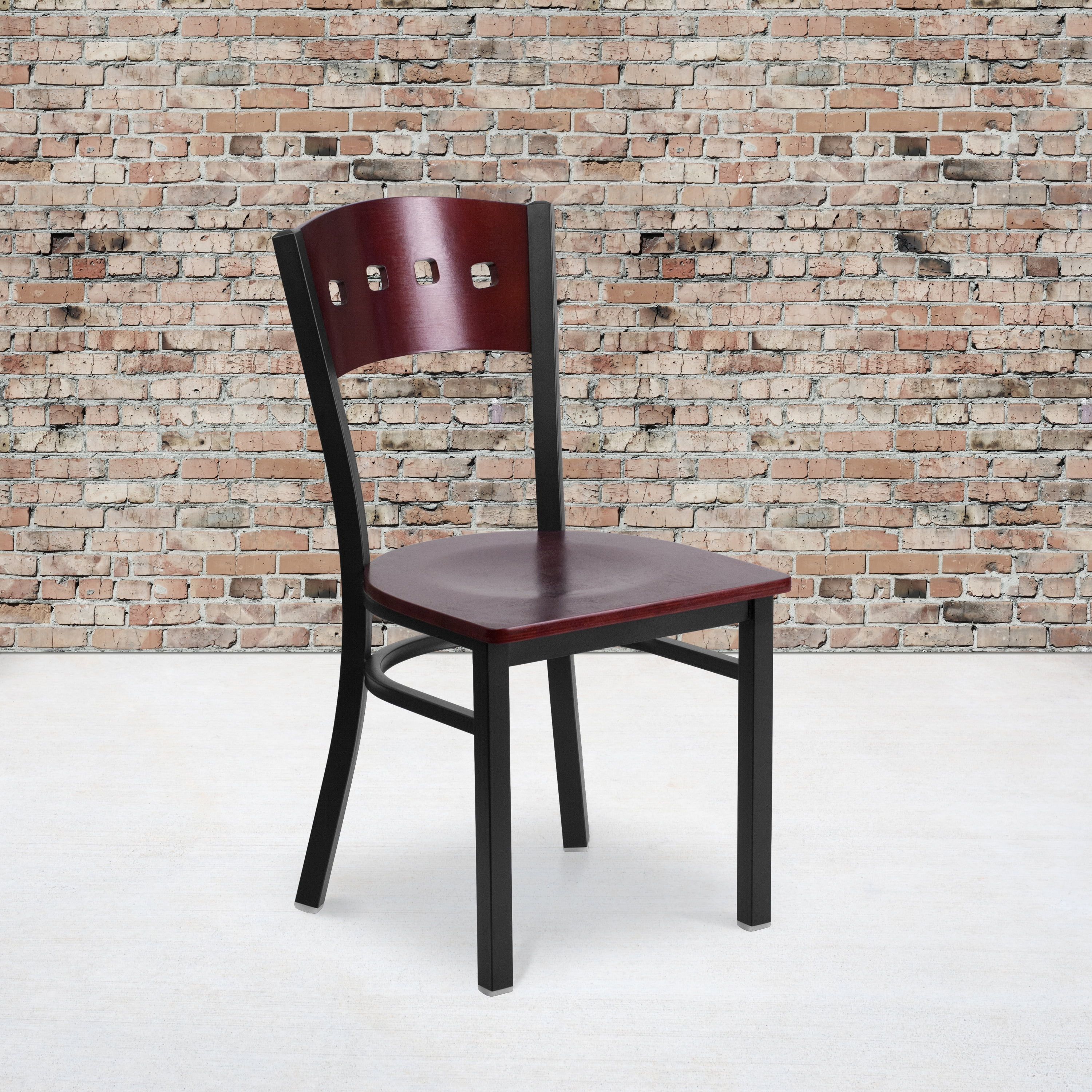Flash Furniture HERCULES Series Black 4 Square Back Metal Restaurant Chair - Mahogany Wood Back & Seat
