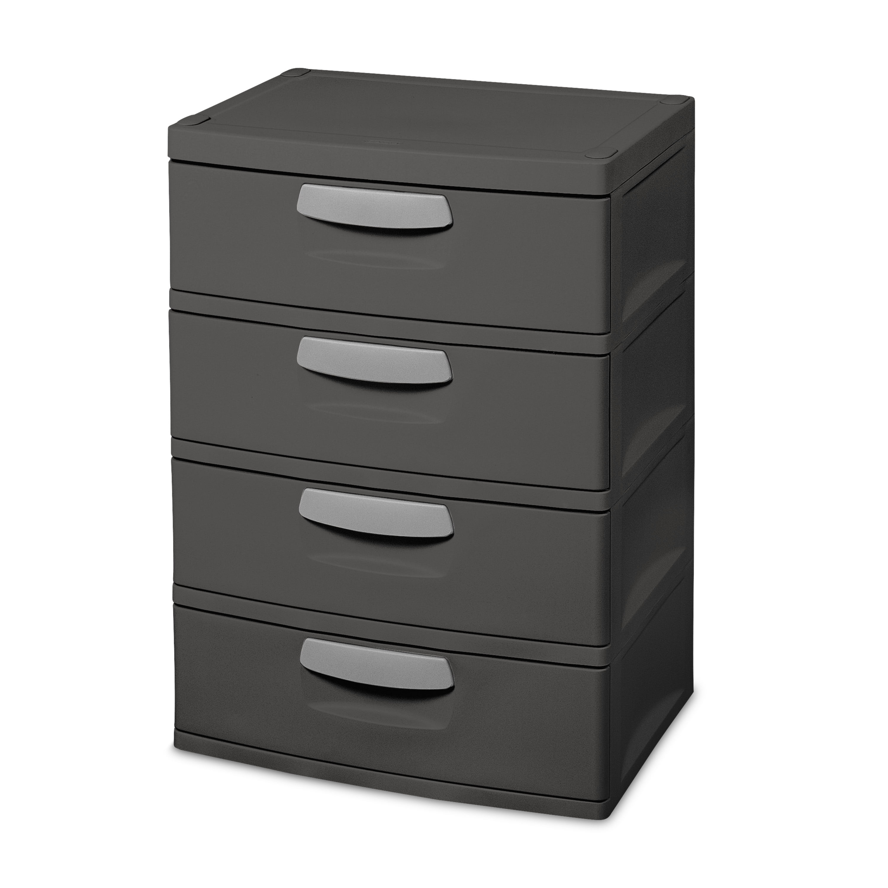 Sterilite 4 Drawer Unit, Durable Plastic Construction,  Frame and Drawers, Dk Gray