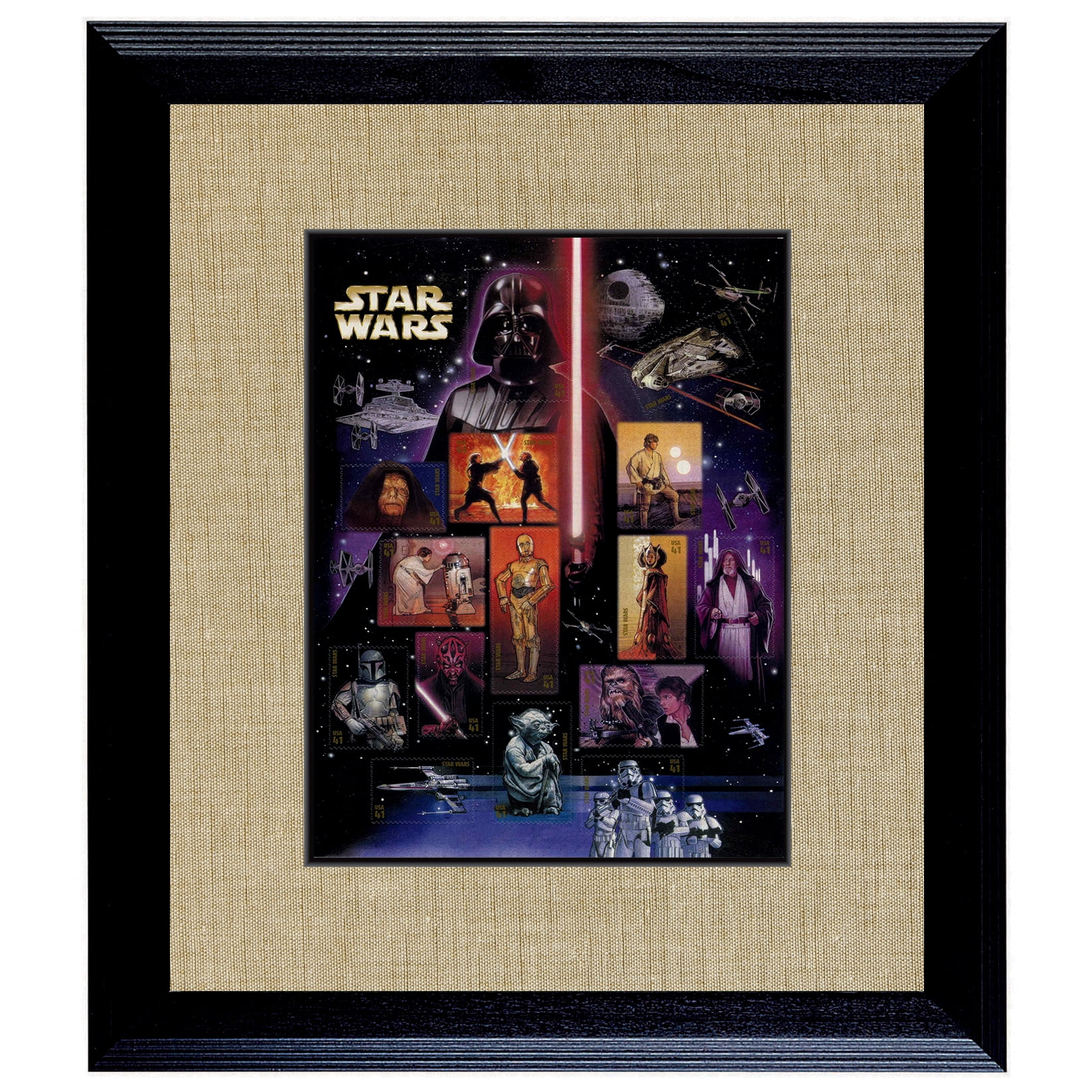 American Coin Treasures Star Wars U.S. Stamp Sheet in Wood Frame