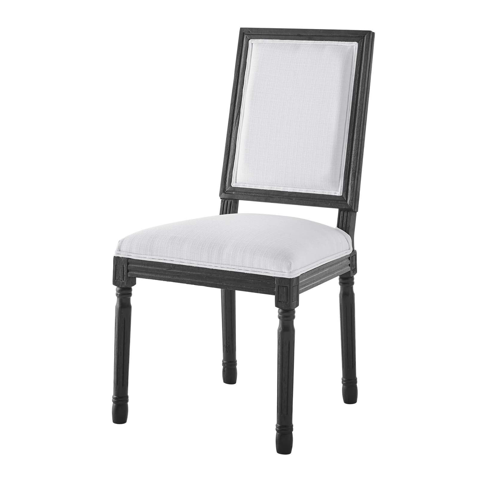 French Vintage Side Dining Chair, Fabric, Wood, Black White, Modern Contemporary Urban Design, Kitchen Room Cafe Bistro Restaurant Hospitality