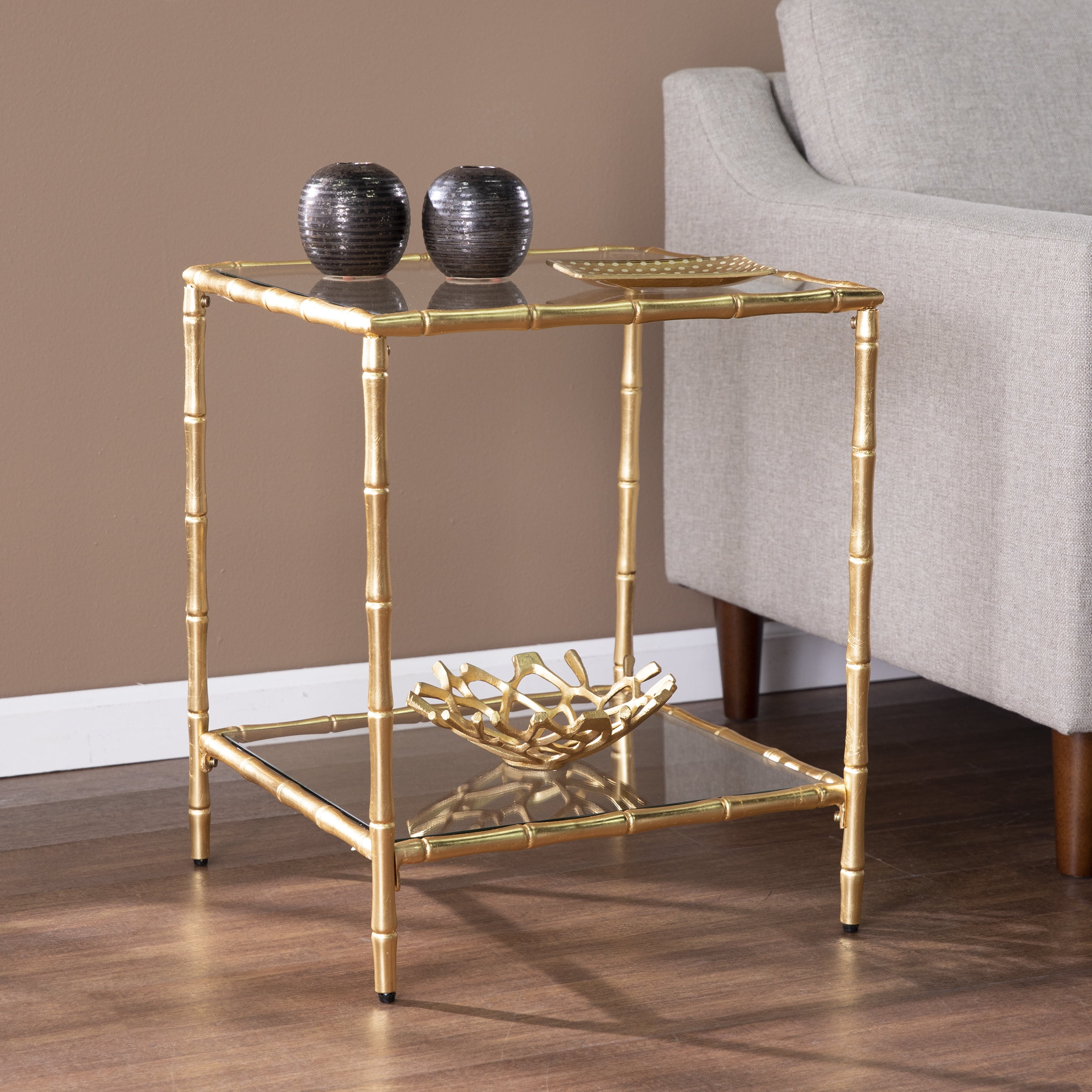 LANTRO JS Oversley Glass Top Accent Table