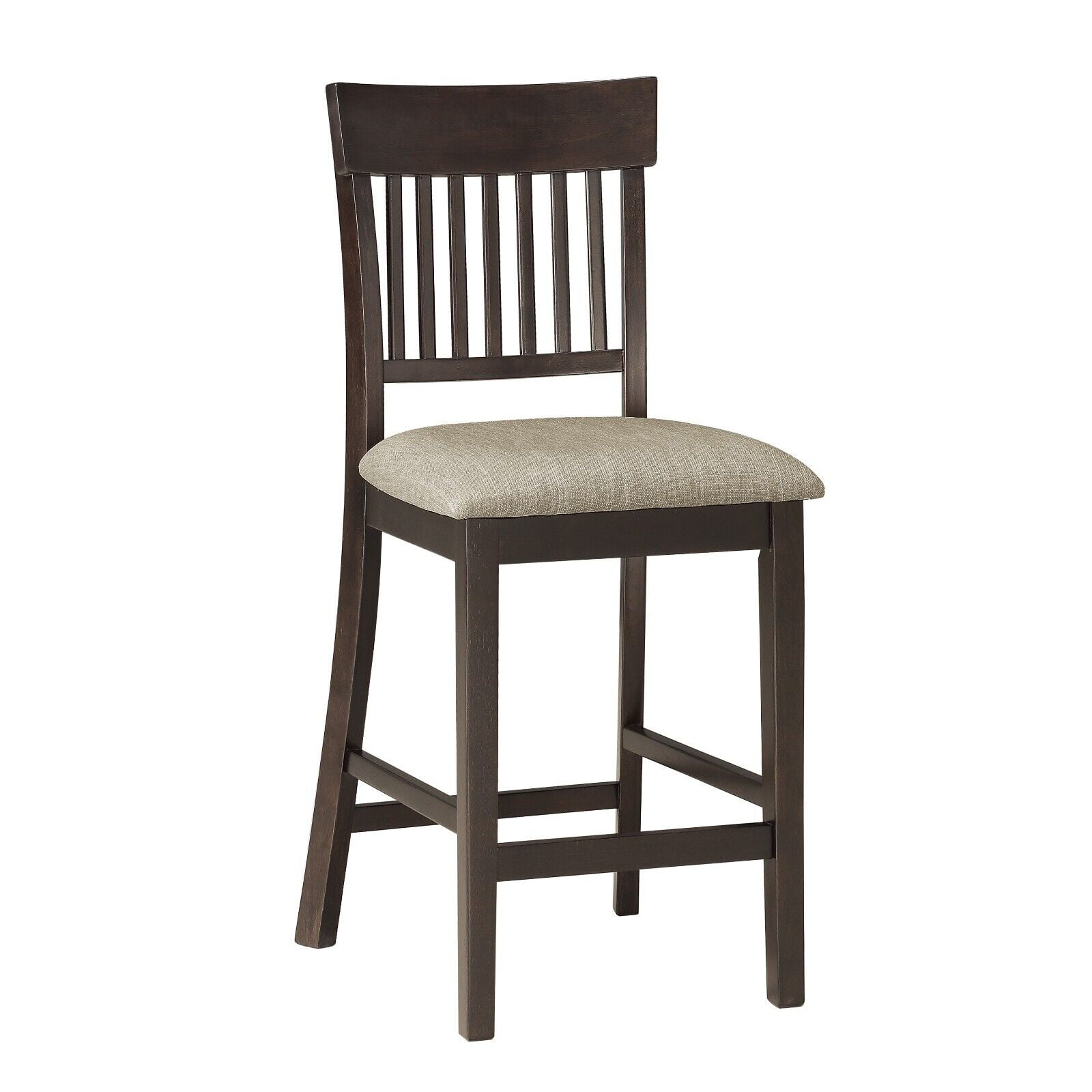 Dark Brown Finish Counter Height Chairs 2pc Set Slat-Back Design Linen-like Fabric Upholstered Dining Furniture
