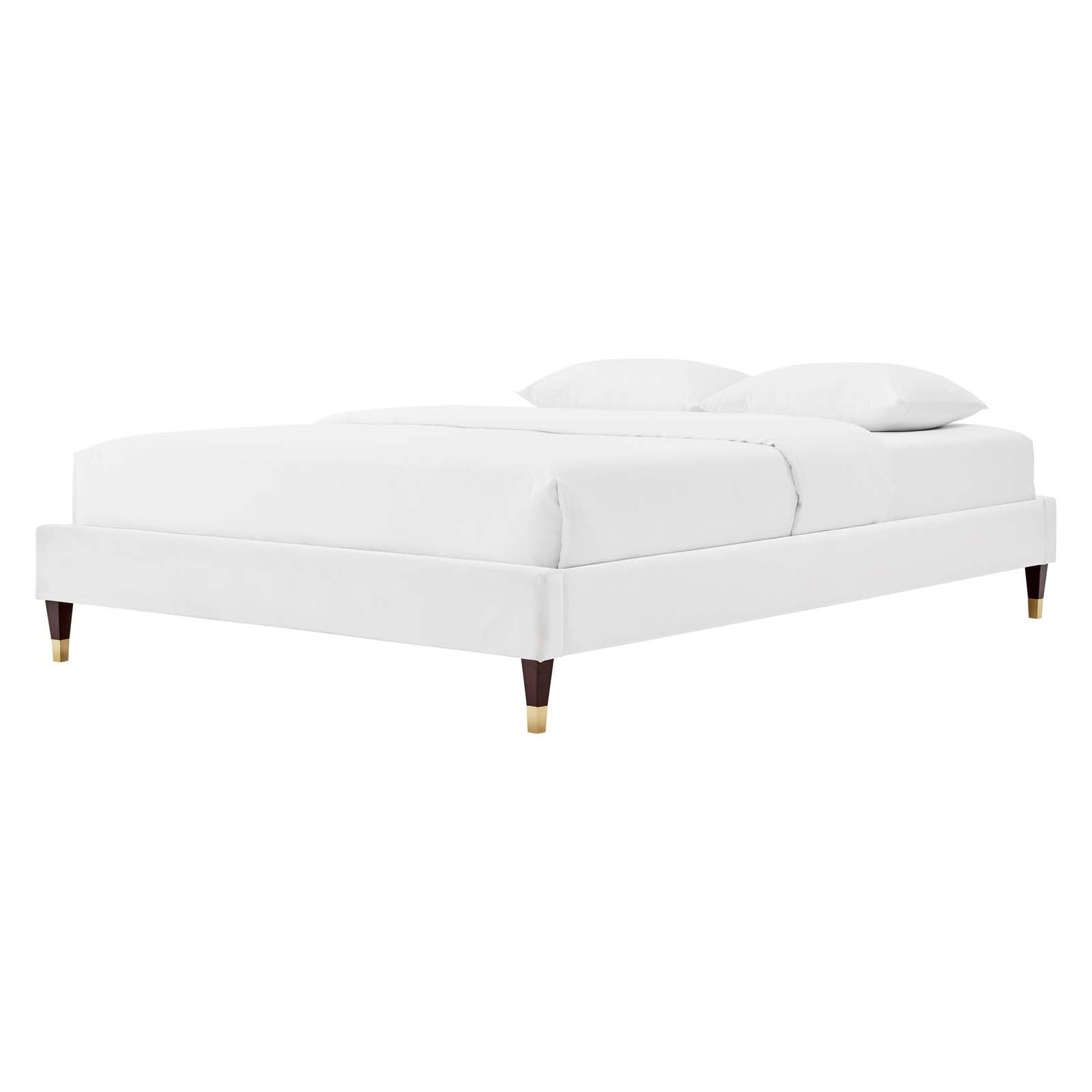 Modway Harlow Queen Performance Velvet Platform Bed Frame in White