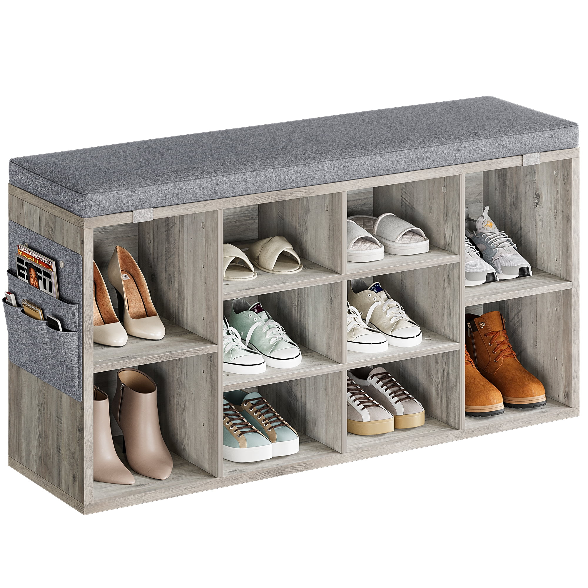 Towallmark 41" Shoe Storage Bench Cubby Organizer for Entryway, Shoe Bench Storage Rack with Foam Pad Seating Cushion for Hallway Bedroom Living Room Dorm and Small Apartment (Grey)