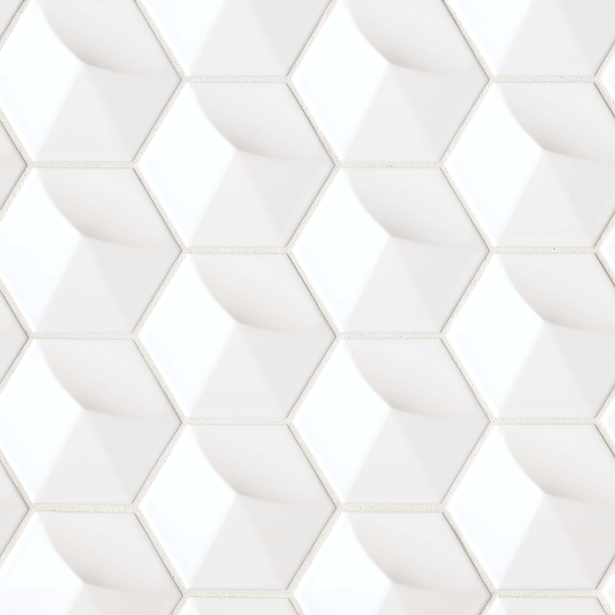 Bedrosians Hedron Gloss Ceramic 3D Hexagon Tile 4" x 5", White (36-Pack, 3.87 SF)