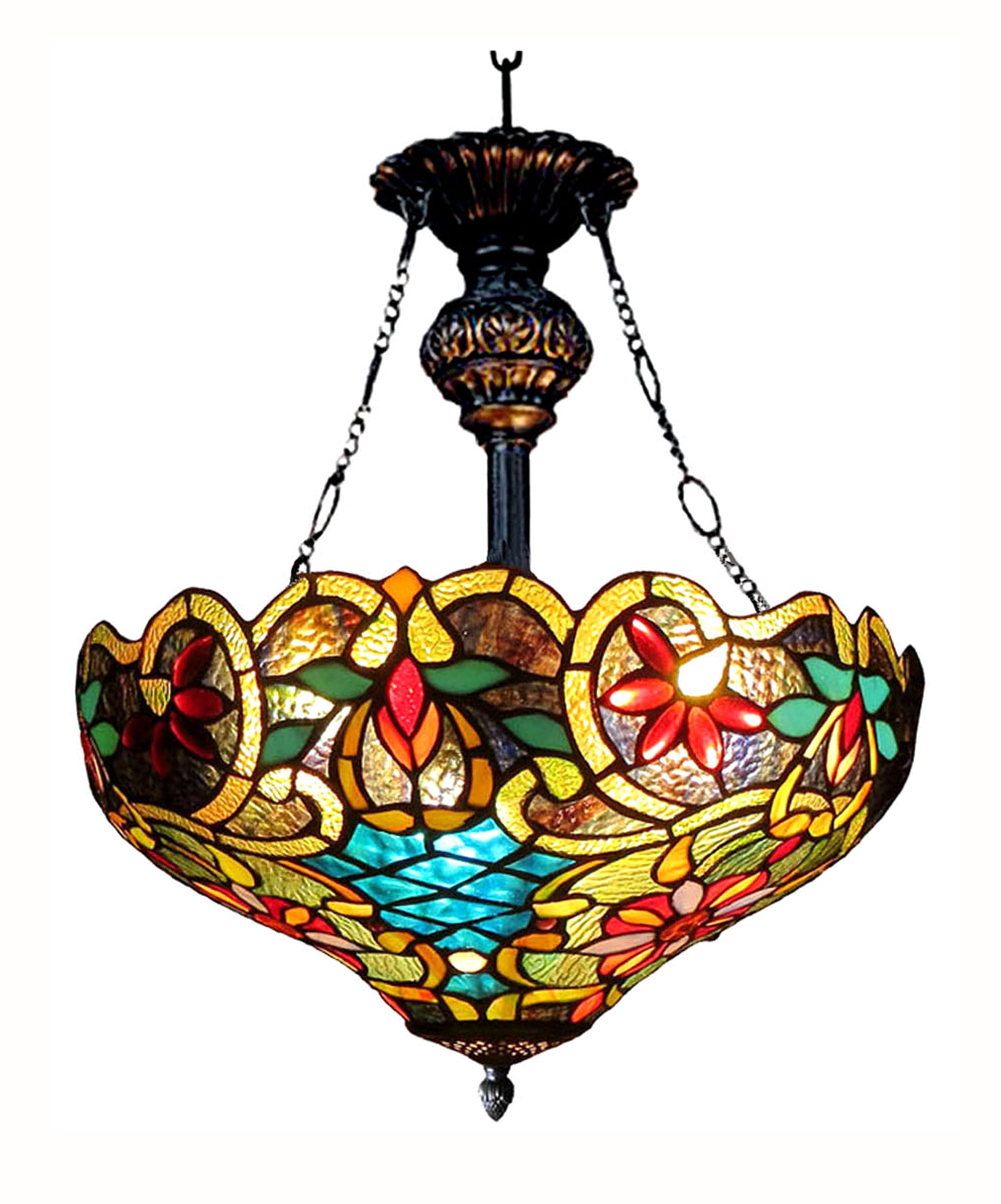 Chloe Lighting Leslie Tiffany-Style Victorian 2 Light Inverted Ceiling Pendent 18`` Shade