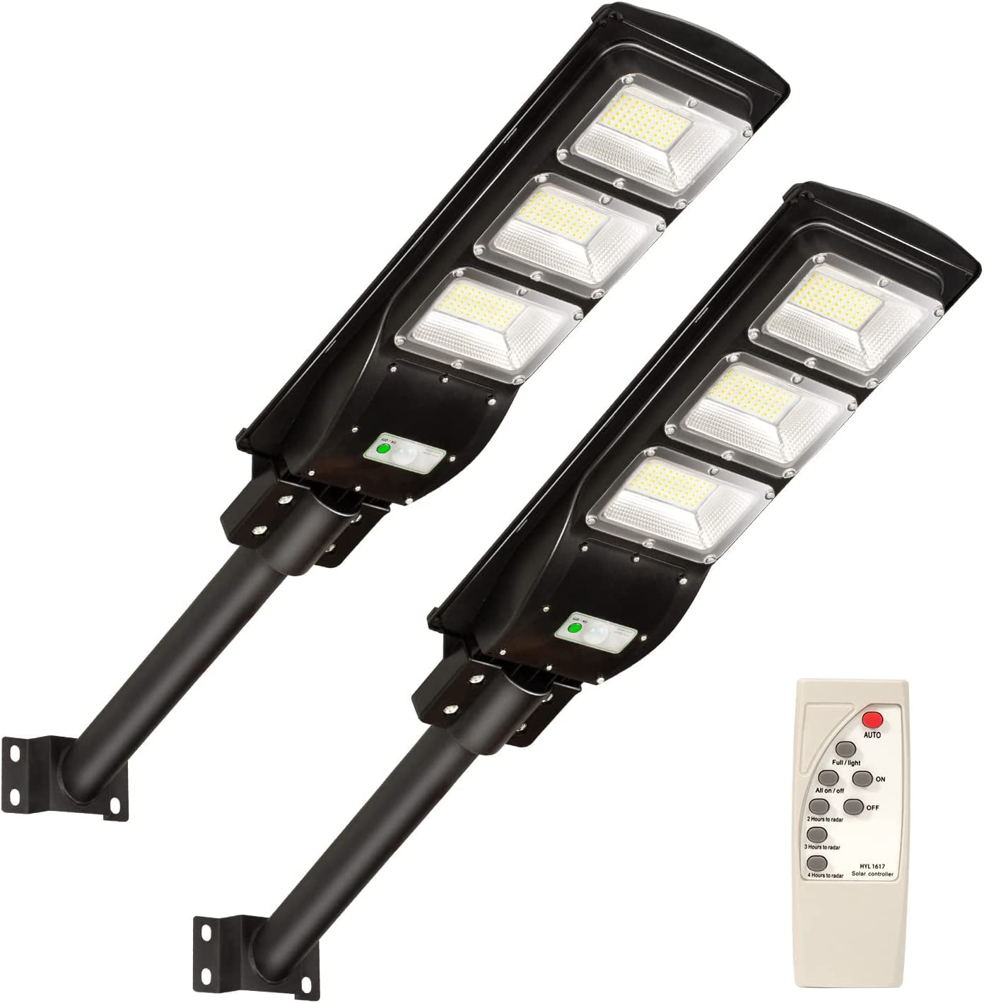 2 Pack 90 W Led Solar Street Lights Outdoor,180 LED High Lumes W/Light Control &PIR Motion Sensor, Dusk to Dawn Security Led Street Light for Square,Yard, Garden,Basketball Court-LANGY