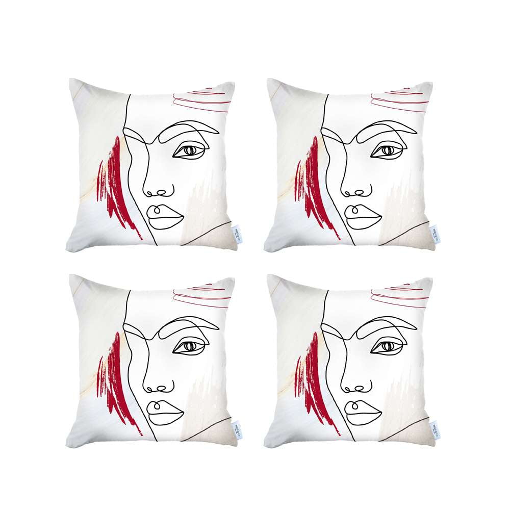 Boho-Chic Set of 4 Handcrafted Decorative Throw Pillow Cover Abstract Jacquard 18" x 18" Multi-Color Square Pillowcase for Couch, Bedding